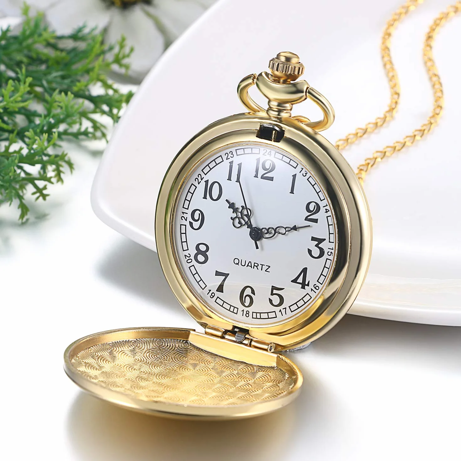 JewelryWe Męski damski zegarek kieszonkowy klasyczny błyszczący zegarek łańcuszkowy analogowy zegarek kwarcowy z łańcuszkiem na szyję zegarek na ramię Pocket Watch prezent grawerunek