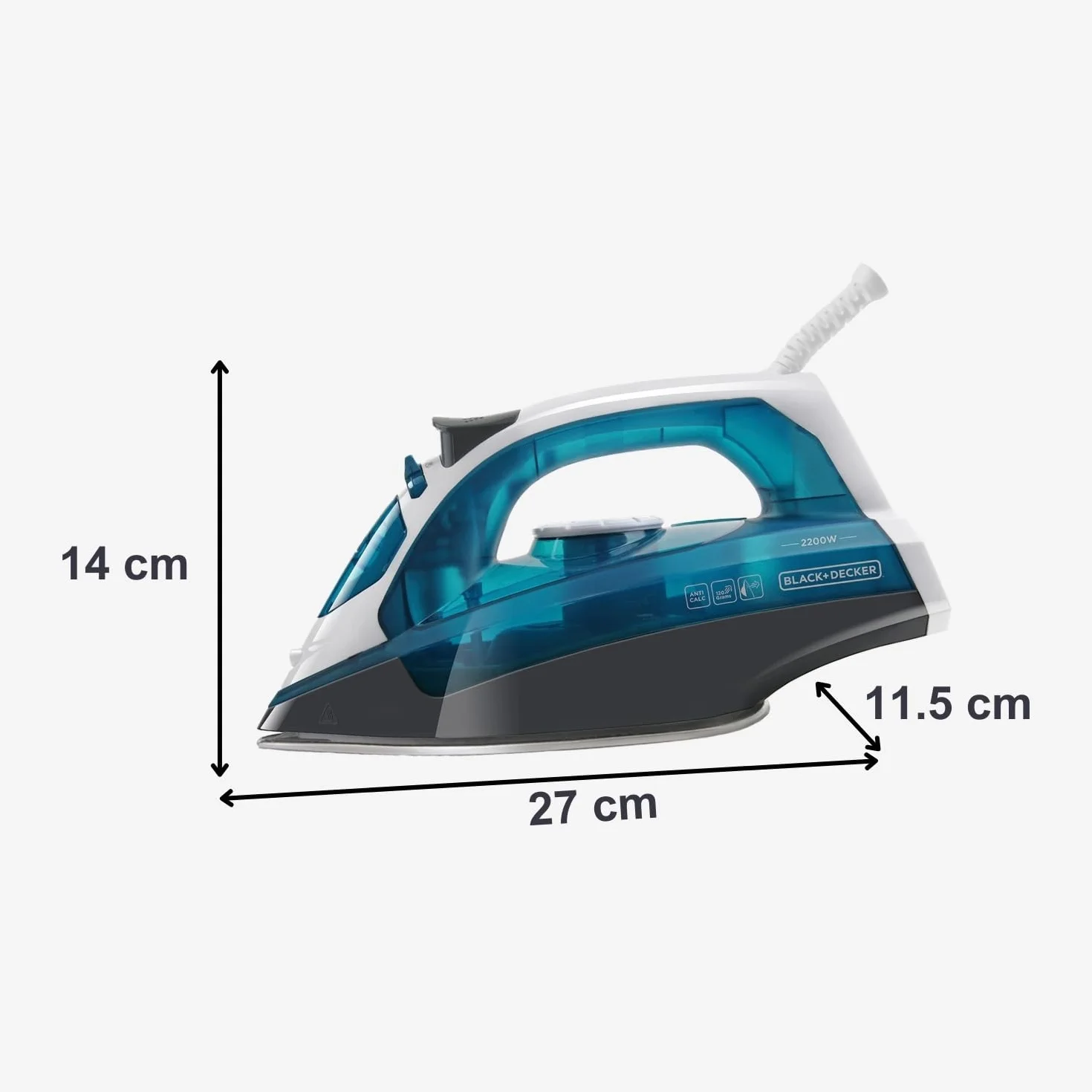 Black+Decker Niebieski BXIR2200E żelazko parowe, 2200, tworzywo sztuczne, 370 ml