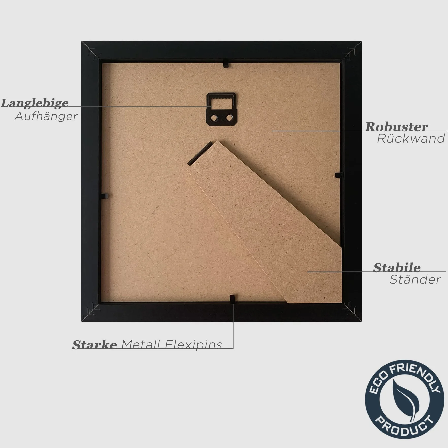 VUVUZULA Ramka na zdjęcia 20 x 20 cm, czarna drewniana ramka na zdjęcia 20 x 20 cm, ramka z płyty MDF z passe-partout, 15 x 15 cm, zestaw 3 szt