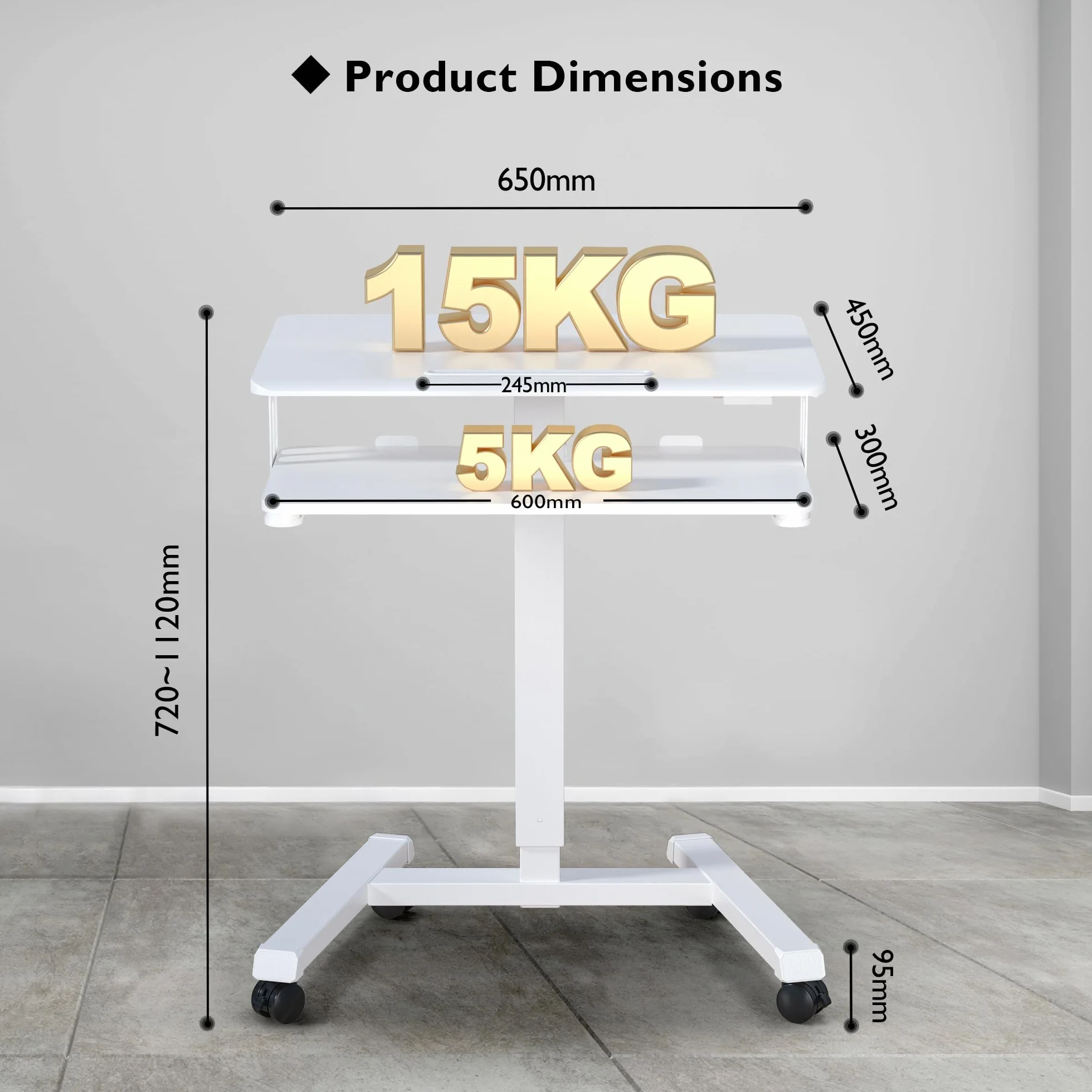 BONTEC Mobilne Biurko Stojące z Regulacją Wysokości 72-112 cm, 4 Kółka, Stacja Robocza na Laptopa z Półką na Klawiaturę, Ergonomiczne Biurko do Siedzenia i Stania, Do 15 kg, Do Biura i Domu