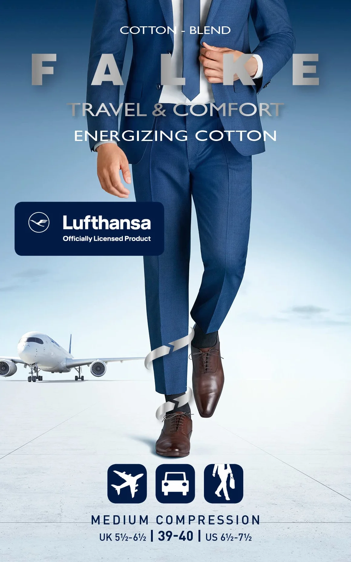 FALKE Lufthansa Travel & Comfort Mężczyźni Energizing Cotton kompresyjne kompresyjne eleganckie na krótkie podróże do samolotu rewitalizujące nogi lufthansa oddychająca bawełna 1 Para