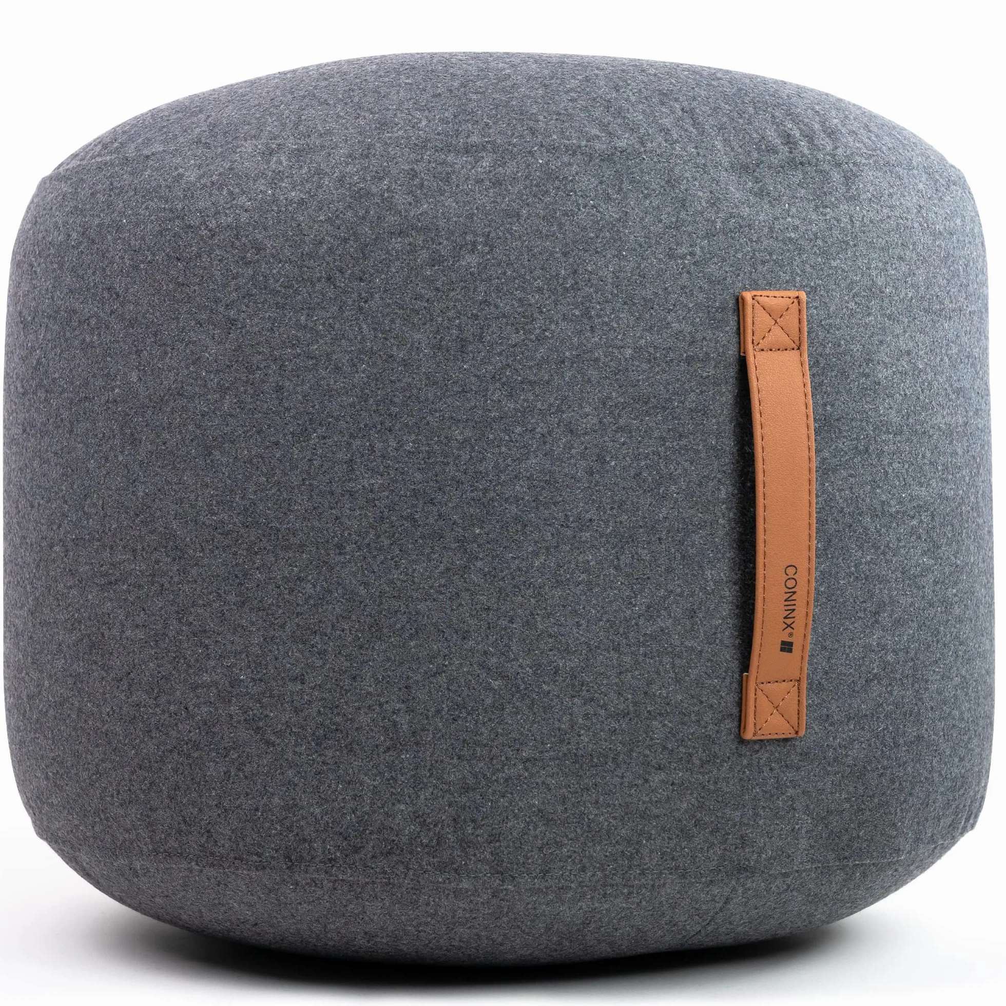 Coninx Wełniana pufa Home antracyt 50 x 40 cm podnóżek z uchwytem skórzanym