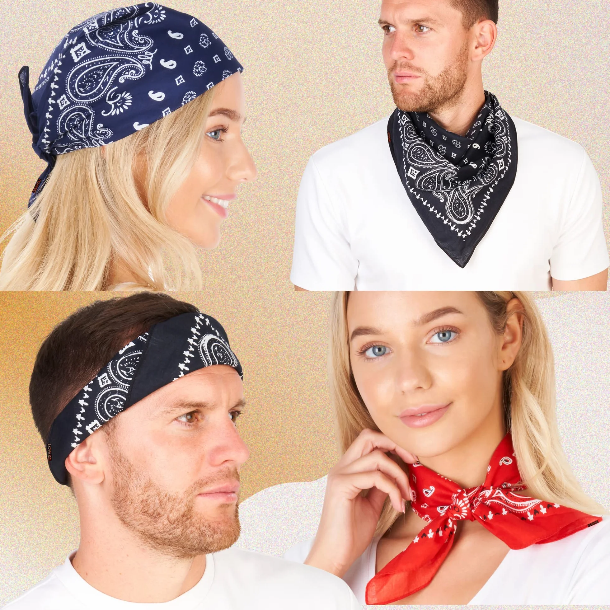 Bandana bawełniana unisex 50 x 50 cm, Chusta na Głowę i Szyję, Wzór Paisley, dla Kobiet i Mężczyzn, Sportowa