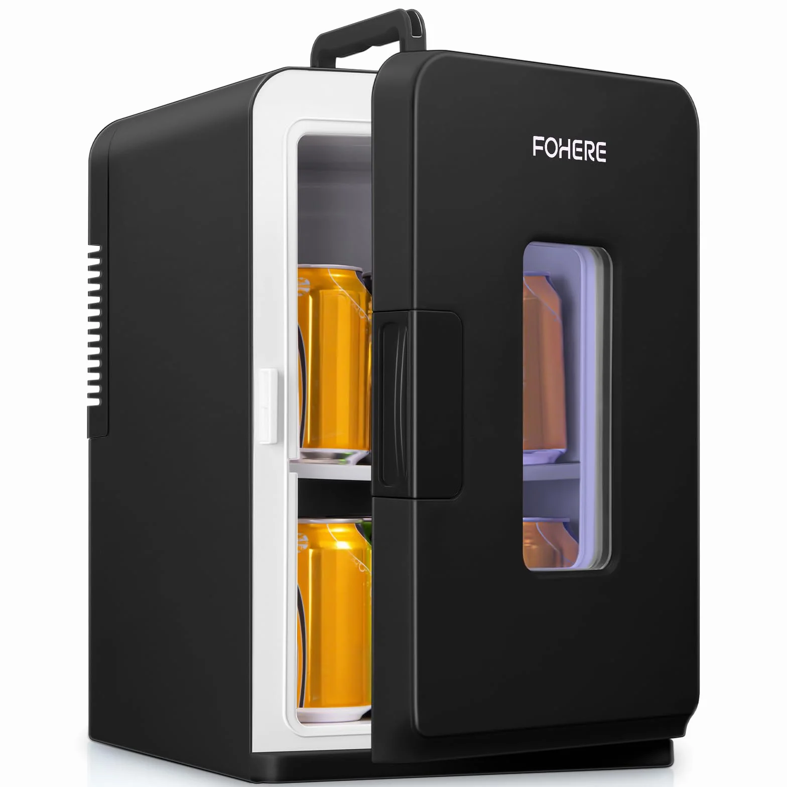 FOHERE Lodówka mini, 15 l / 21 puszek, lodówka mini do domu, 12 V DC/220 V AC, mała lodówka z funkcją utrzymywania temperatury produktów ciepłych/zimnych, napojów, kosmetyków, tryb Max i ECO, Czarny