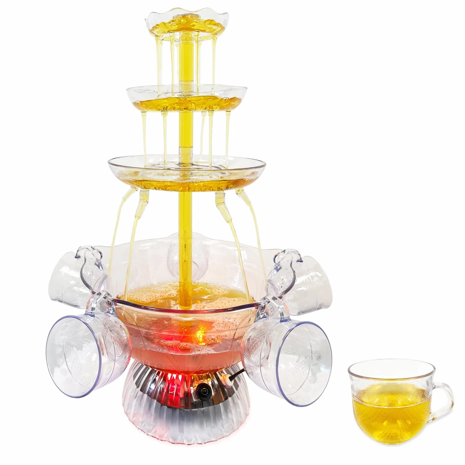 Podświetlana fontanna imprezowa z 5 kubkami, podstawa LED, 3,8 l