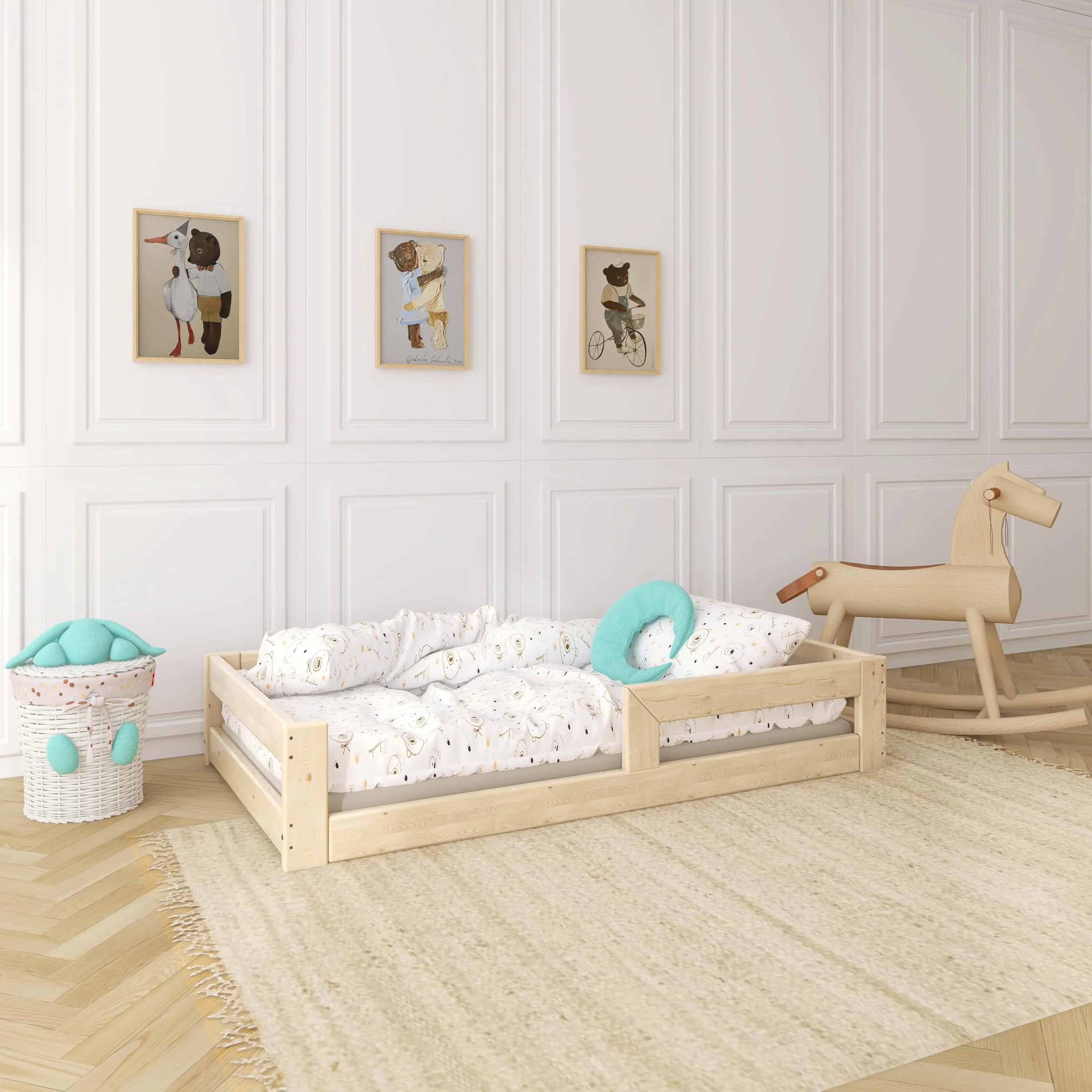 Need Sleep Łóżko dziecięce podłogowe 70x140 cm z litego drewna