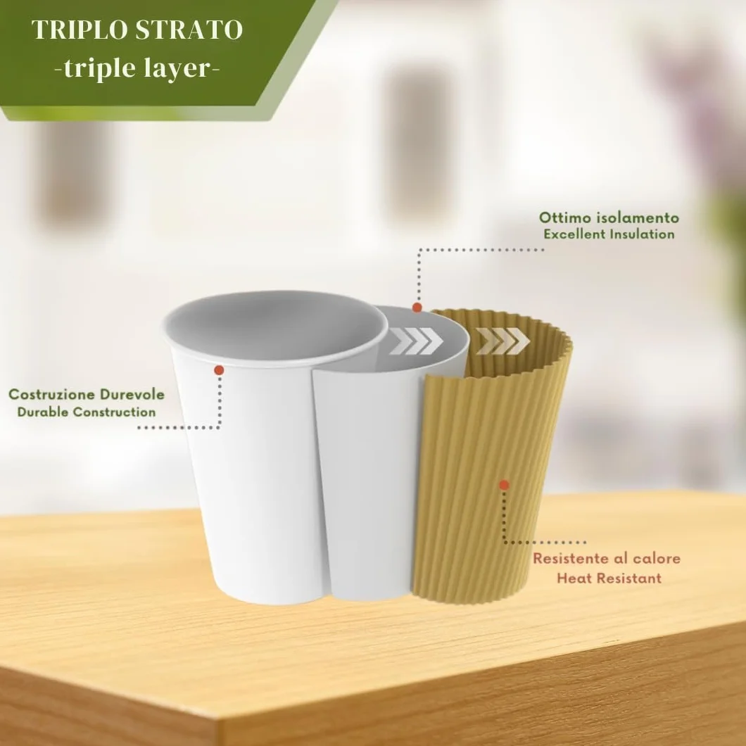 Jednorazowe kubki Ripple Cup z potrójną podwójną ścianką izolacyjną Havana Beige - nadają się do recyklingu PE do napojów na wynos, kawy, herbaty, cappuccino, koktajlu, piwa, wina (237 ml/8 uncji (25