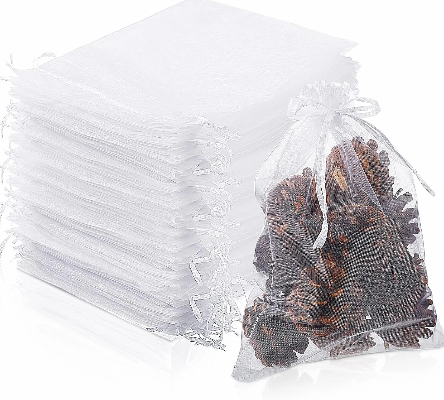 DAHI 50 sztuk duże torby z organzy 20 x 30 cm, białe woreczki na prezenty z organzy, woreczek z tiulu Confetti, na biżuterię, ślub, imprezę, prezent na Boże Narodzenie