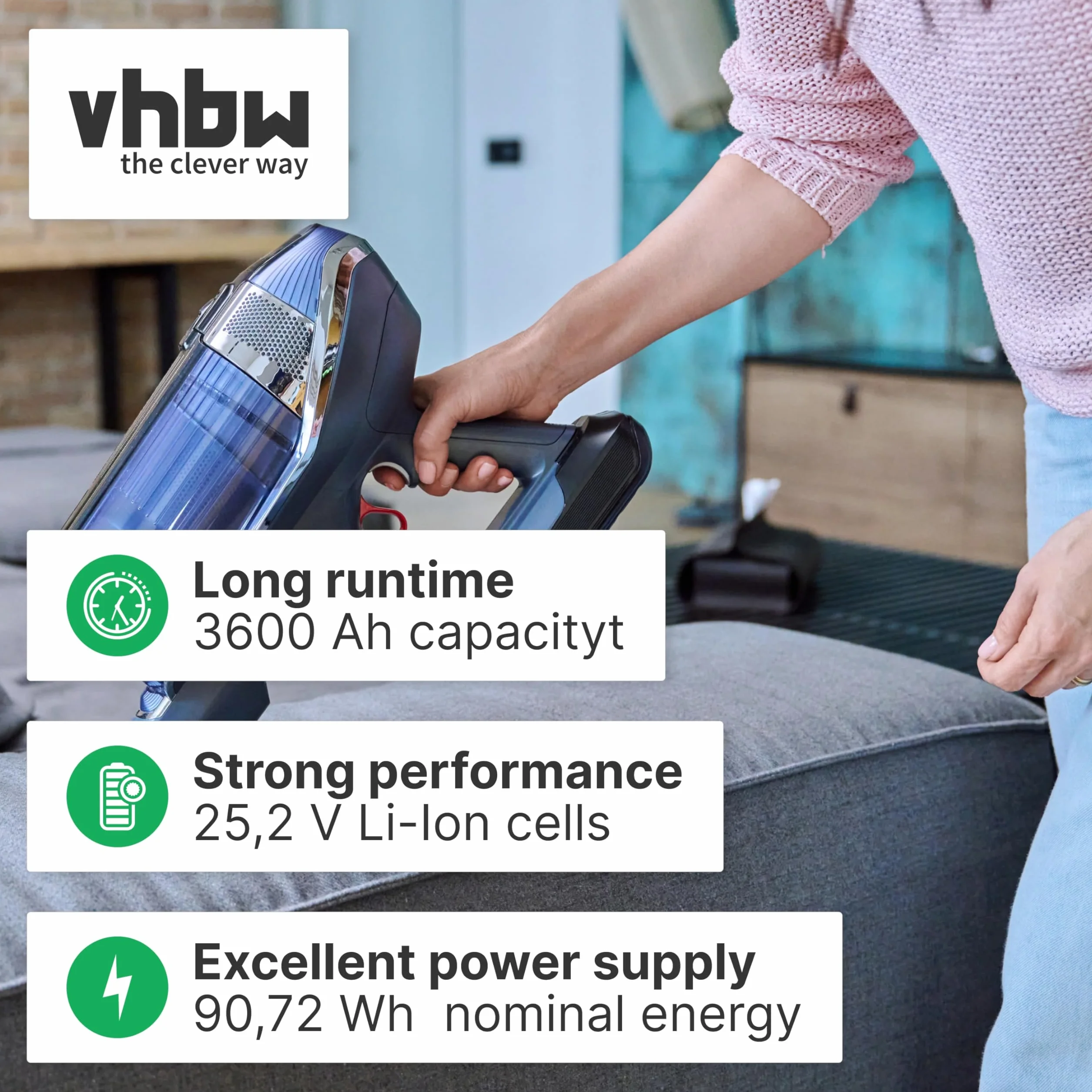 vhbw Bateria kompatybilna z Dyson V15 Detect, V15 Detect Absolute Extra odkurzacz ciemnoszary (3600mAh, 25,2V, Li-ion)