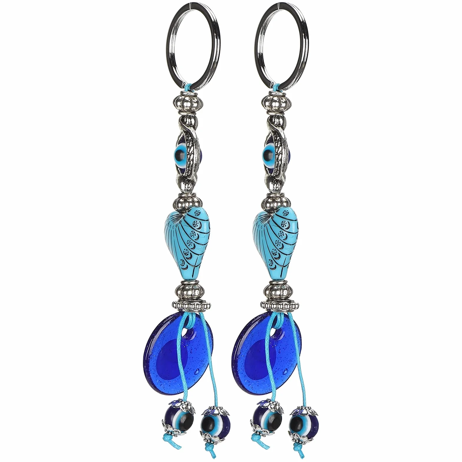 Fydun 2 szt. Evil Eyes brelok do kluczy Lucky Eye kółko na klucze niebieski turkusowy amulet koraliki w kształcie serca zawieszka kółko na klucze biżuteria
