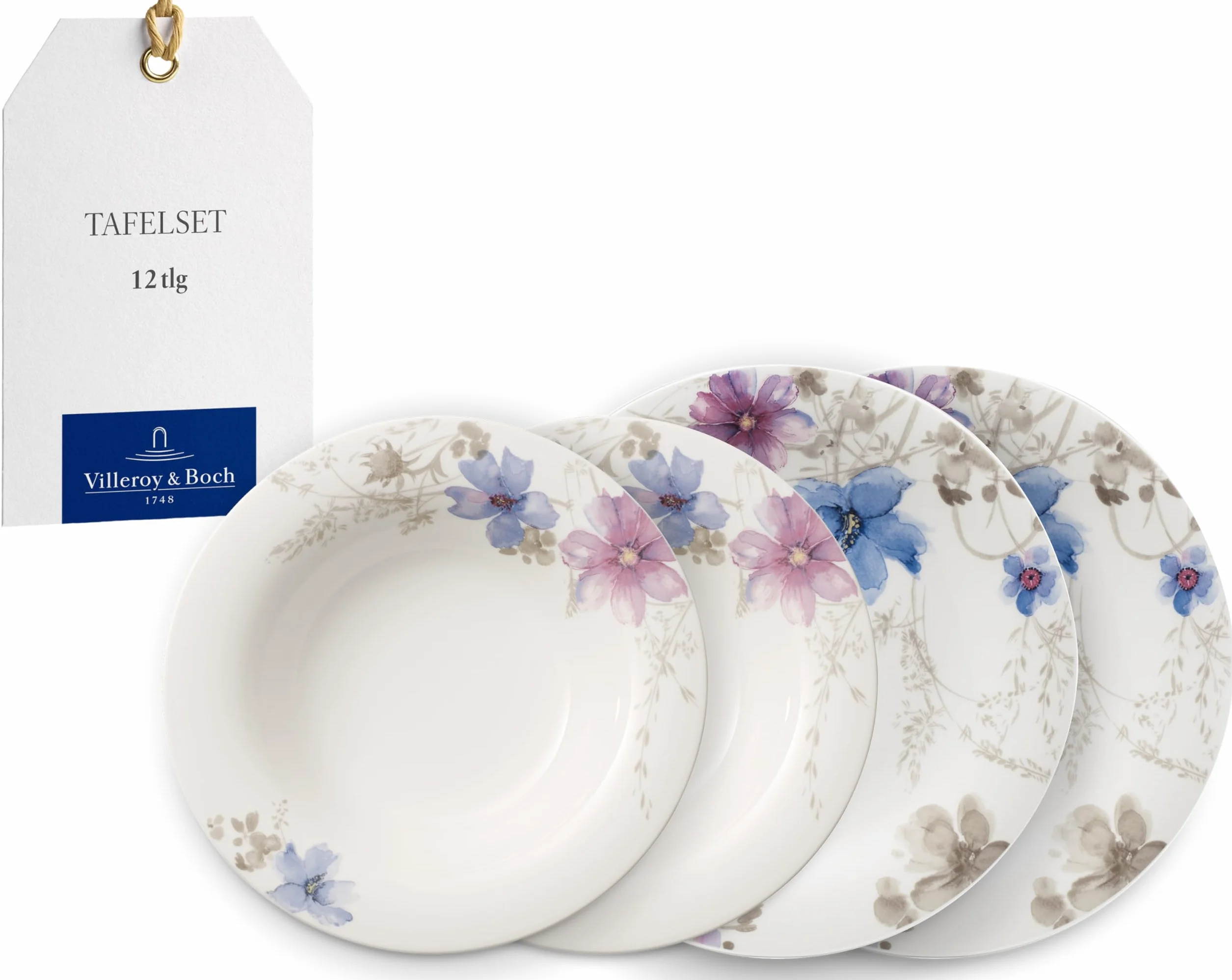 Villeroy & Boch Mariefleur Gris Basic Zestaw Obiadowy, Wielokolorowy, 12 sztuk