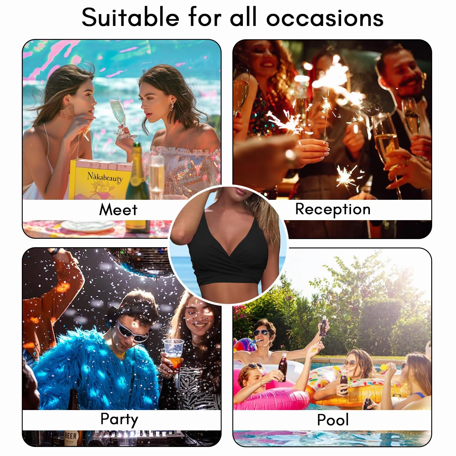 Damski top bikini strój kąpielowy szybkoschnący biustonosz sznurowany z tyłu