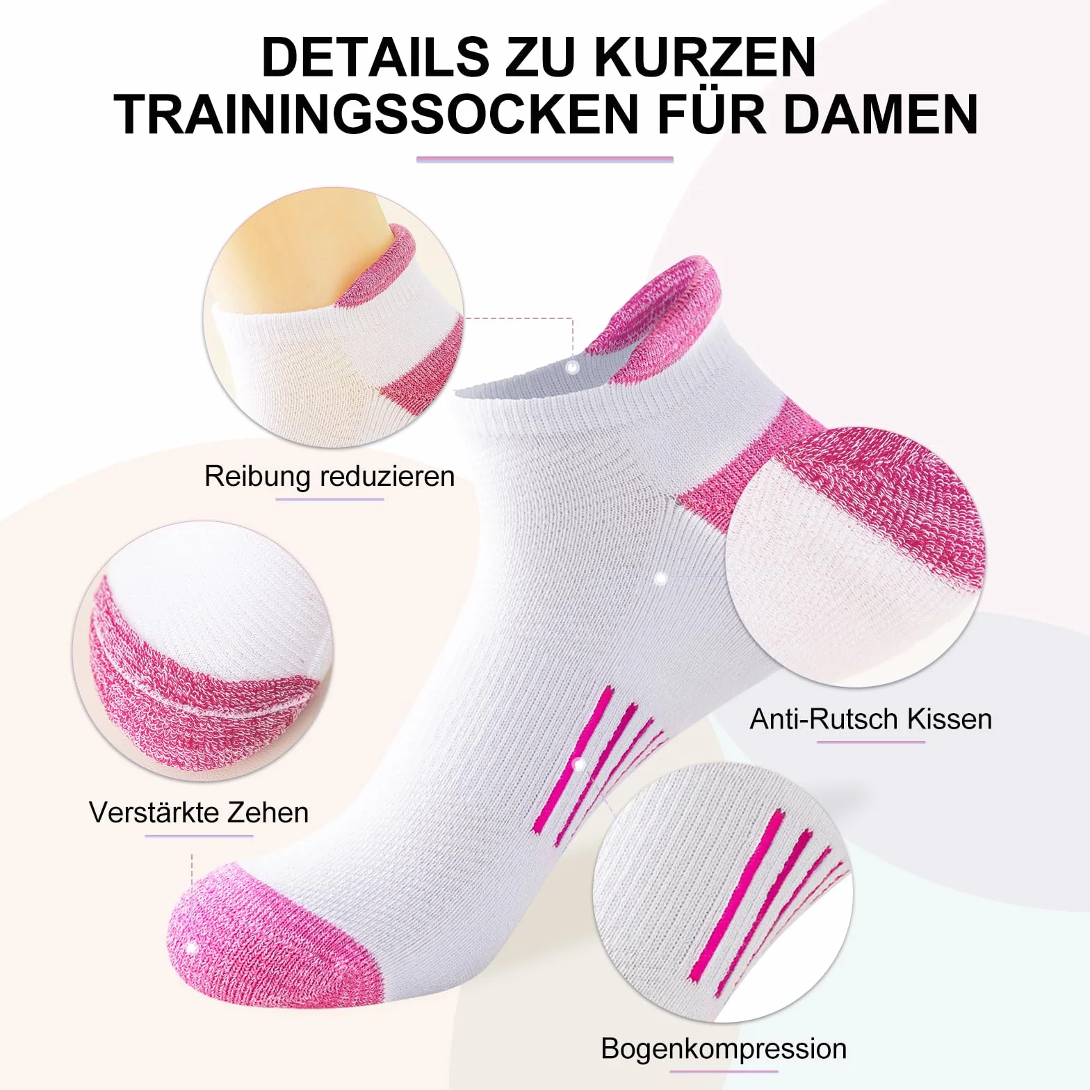 Niofind Skarpety sportowe, damskie, bawełniane, oddychające, krótkie, zapobiegające powstawaniu pęcherzy, wyściełane, do biegania, 6 par, 35–38/39–42