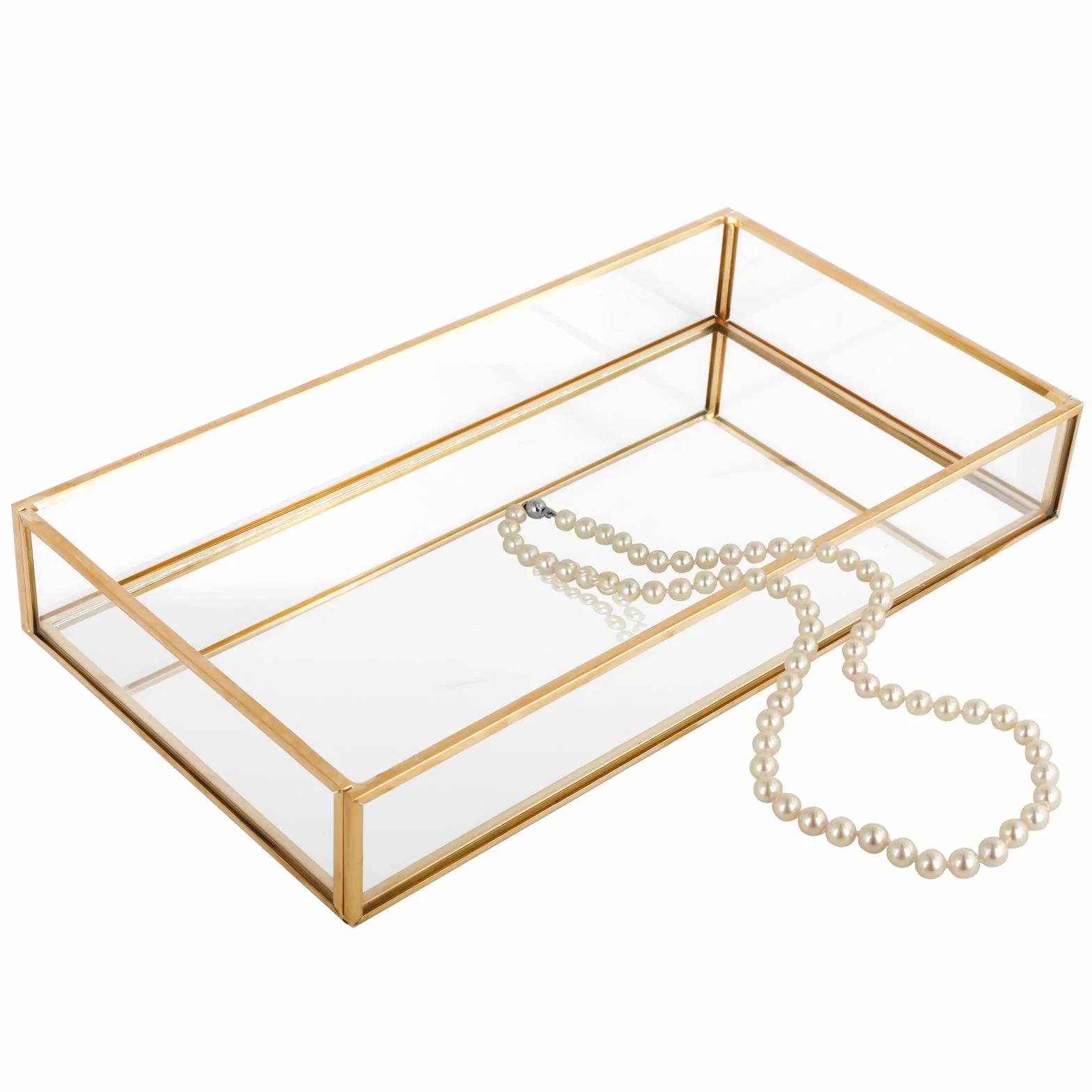 Homtone Dekoracyjna taca lustrzana w stylu vintage, taca na biżuterię, taca do serwowania, taca na kosmetyki, makijaż, organizer na drobiazgi do komody, łazienki i sypialni (30 x 18 x 2 cm)