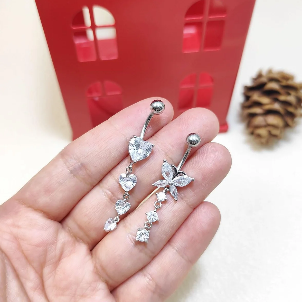 2-3-częściowy kolczyk do pępka 10 mm serce wisiorek piercing do brzucha 14G stal chirurgiczna piercing do pępka biżuteria srebrny złoty