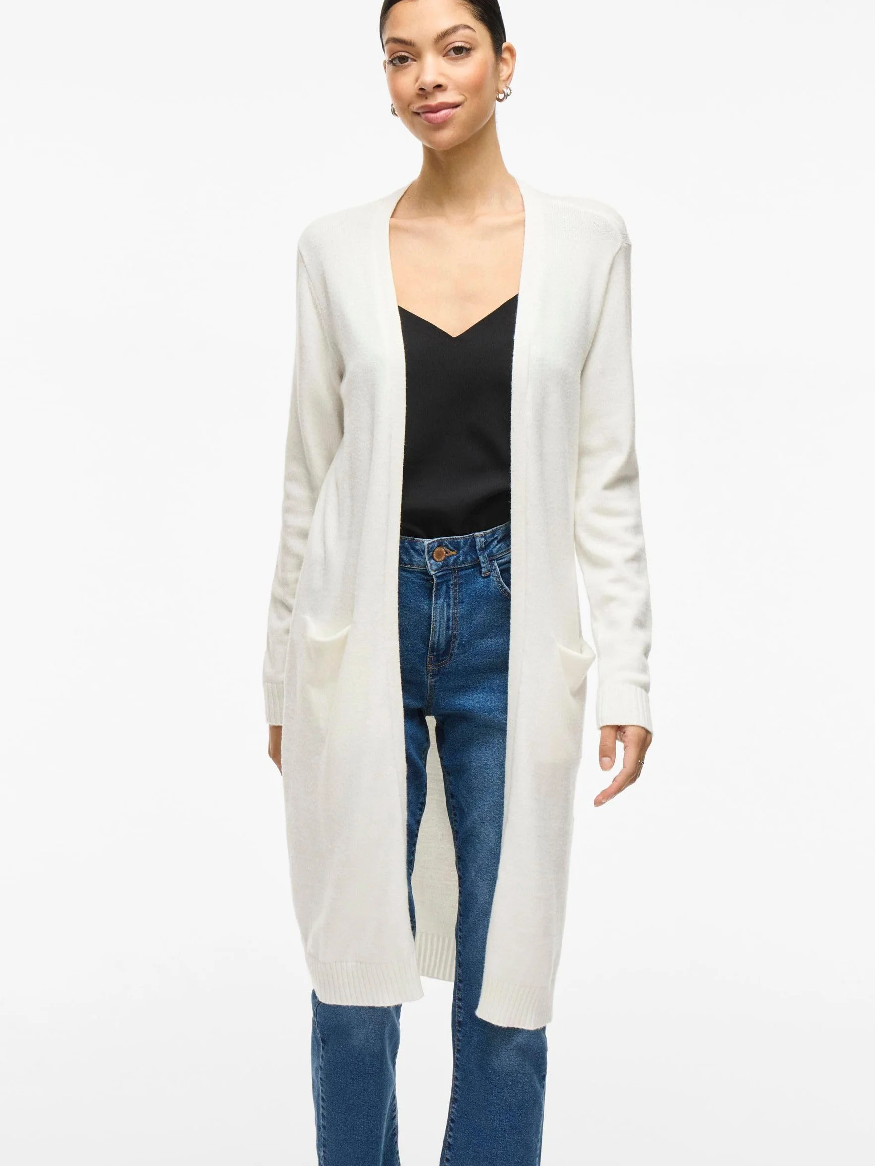Vila Damen Viril L/S długi dzianinowy kardigan, kurtka strickjacke