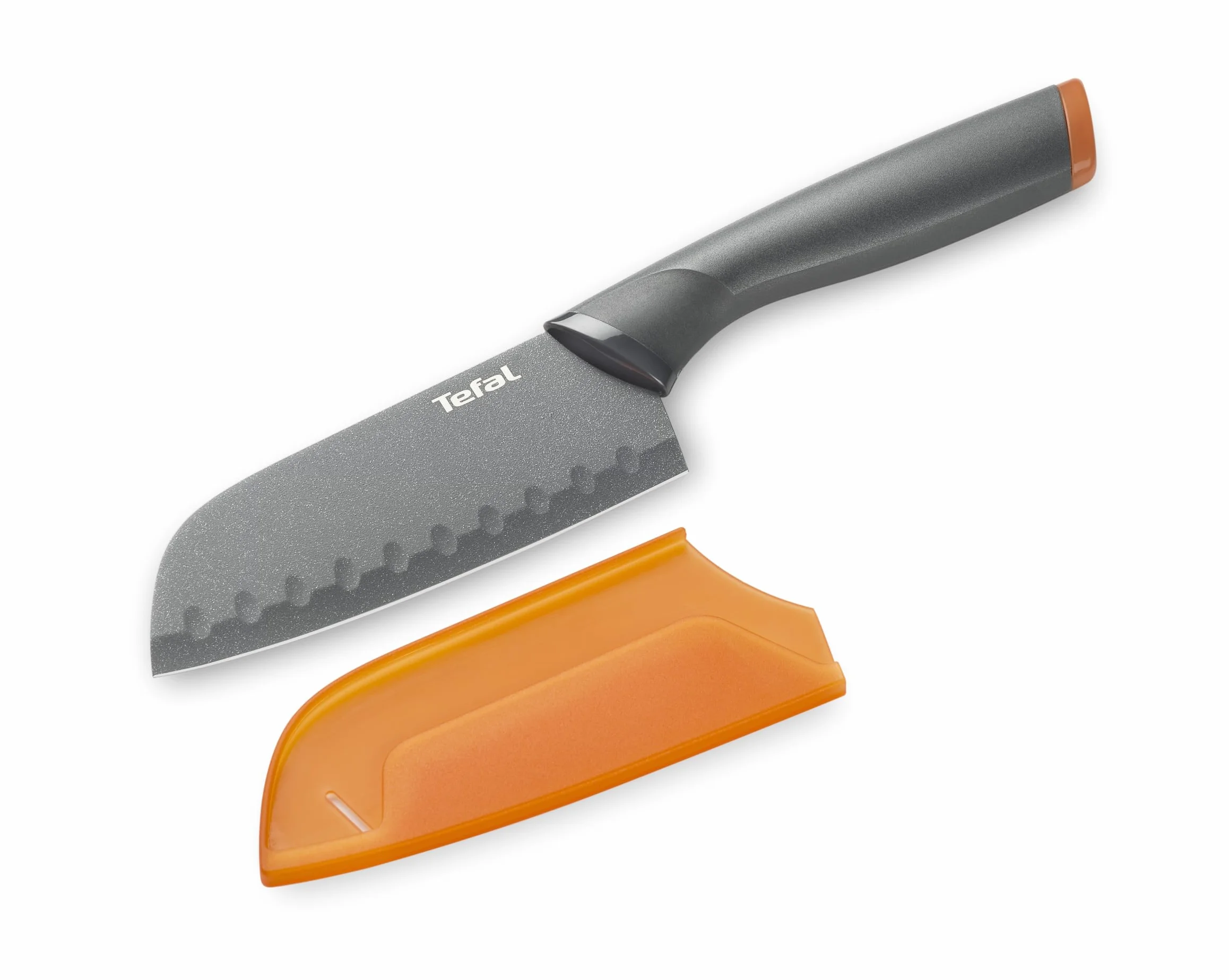 Tefal Fresh Kitchen nóż Santoku 12 cm stal nierdzewna powłoka zapobiegająca przywieraniu antracyt pomarańczowy