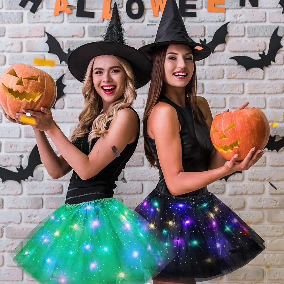 URAQT Spódniczka tutu LED, tiulowa spódniczka damska LED tutu dla dorosłych, mini spódniczka damska z diodami LED, tutu LED dla dorosłych na karnawałowe bale, bale, kostium na Halloween, 40 cm