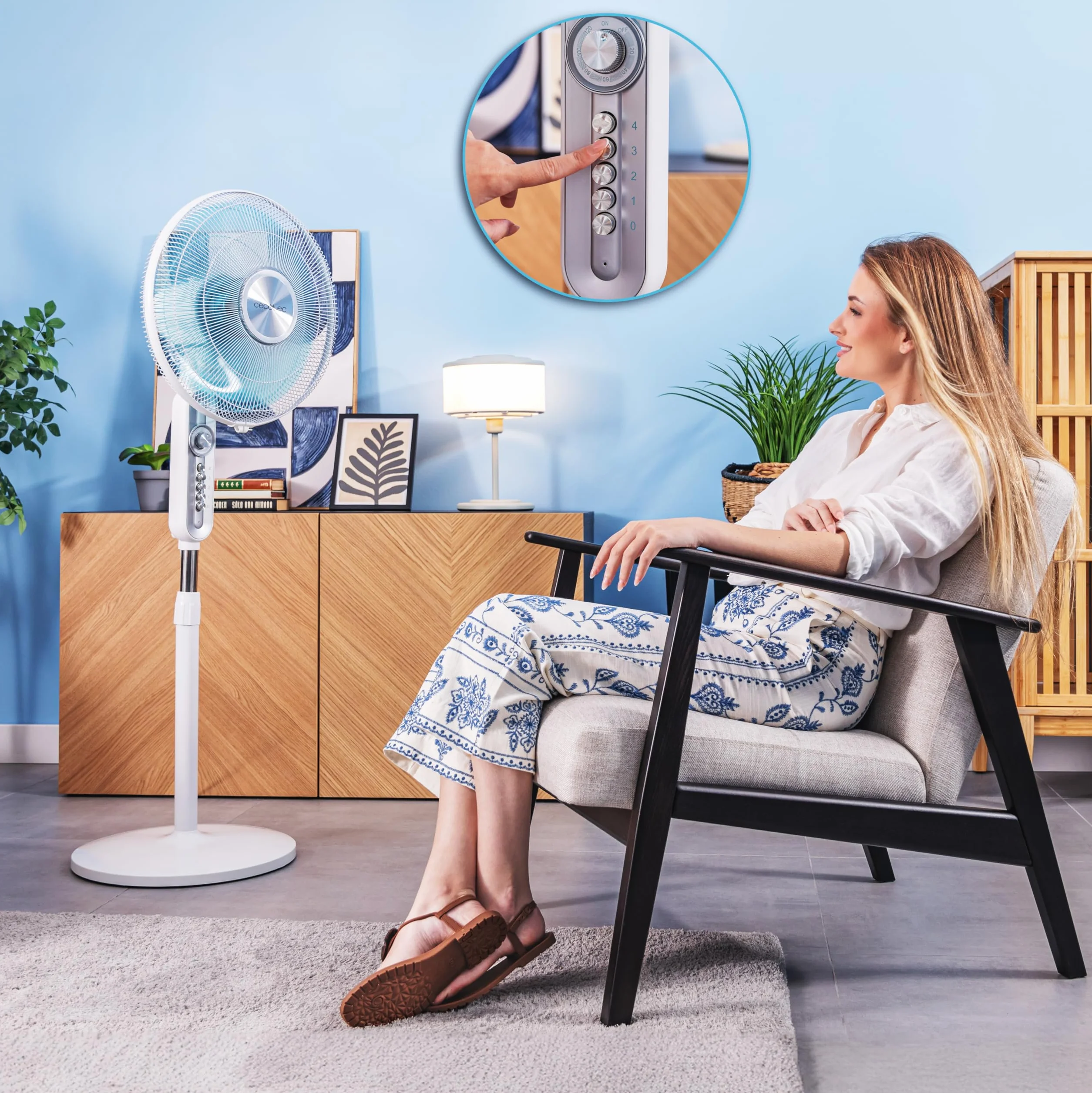 Cecotec EnergySilence 610 Max Flow Ventilateur de sol 70W 16" 7 pales minuterie 2h 4 vitesses oscillation 90º hauteur réglable 130 cm