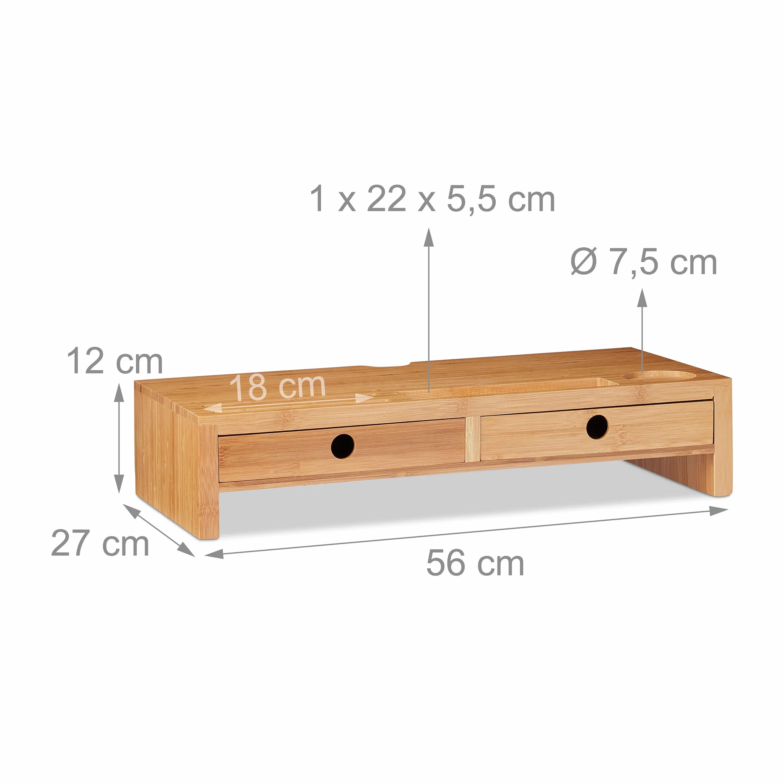 Relaxdays Bambusowy stojak ekspozycyjny 2 szuflady przegródki organizer biurkowy 12 x 56 x 27 cm naturalny