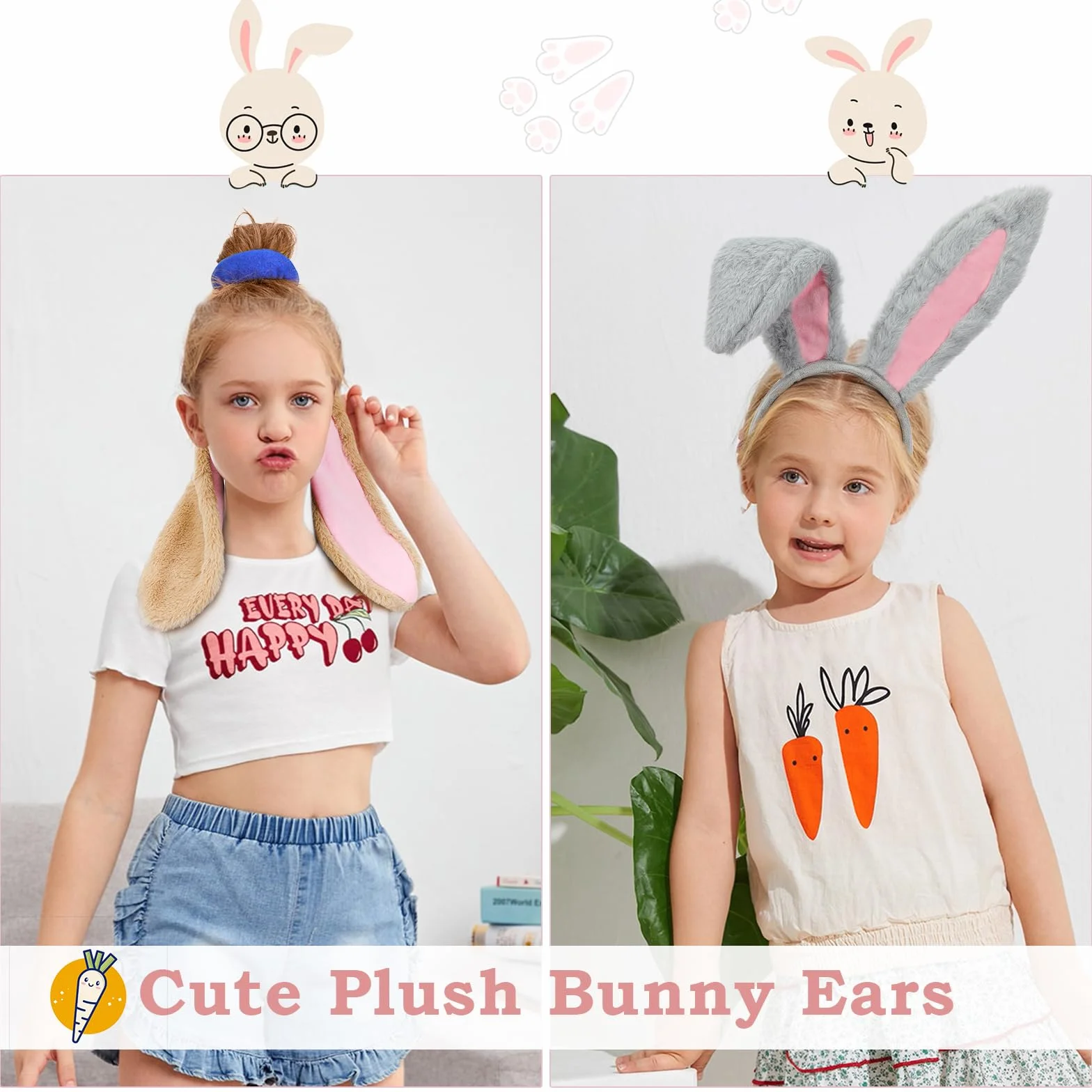 HIFOT 2 szt. szare ucho opaska do włosów + brązowe królik, puszyste królik, opaska na włosy, na Halloween, karnawał, Wielkanoc, akcesoria do kostiumu dla dzieci i dorosłych