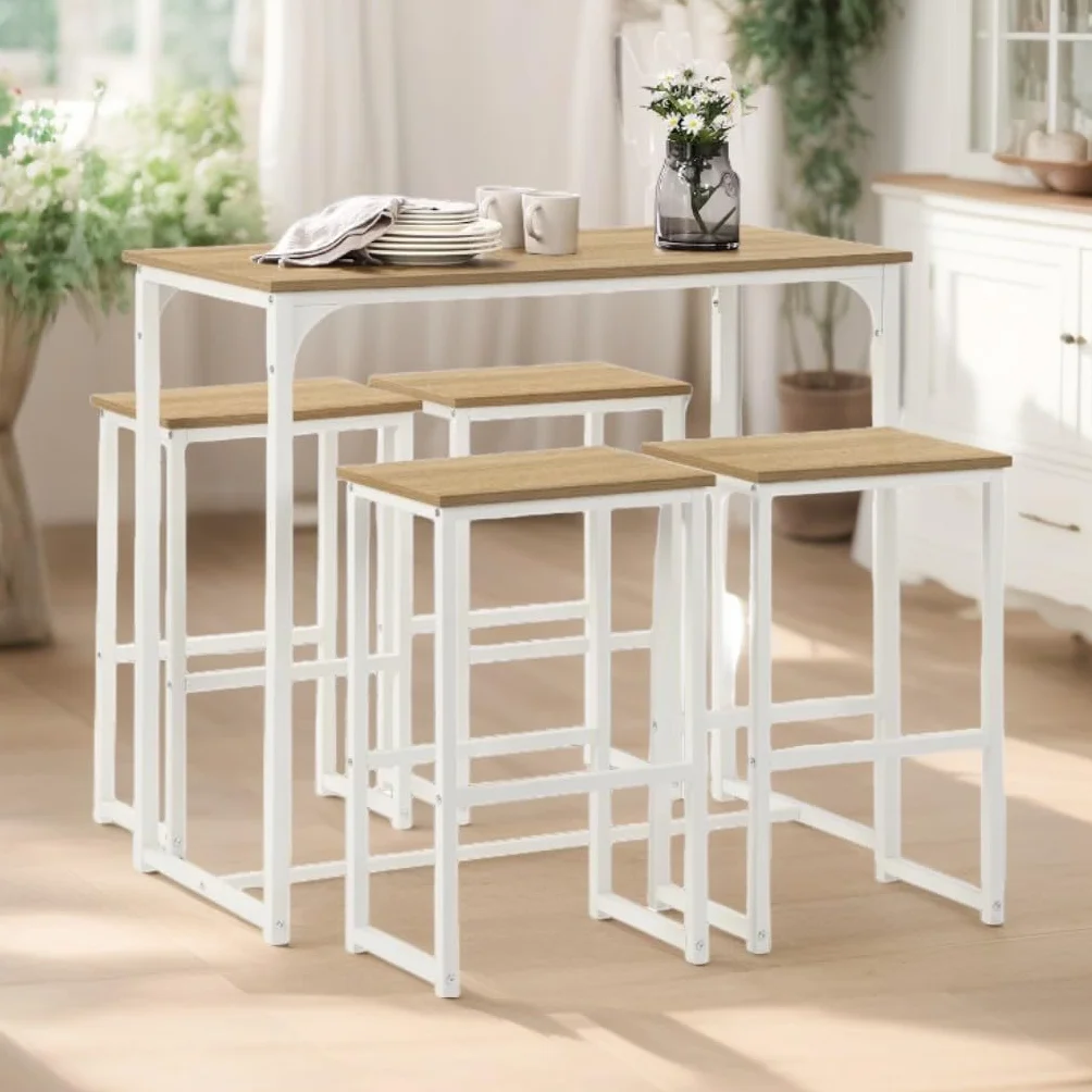 Stół barowy z zestawem stołków barowych, stół kuchenny z 4 taboretami, styl industrialny, nadaje się do kuchni, jadalni, salonu, pubu, stół barowy 100 x 50 x 90 cm, 4 stołki barowe 30 x 40 x