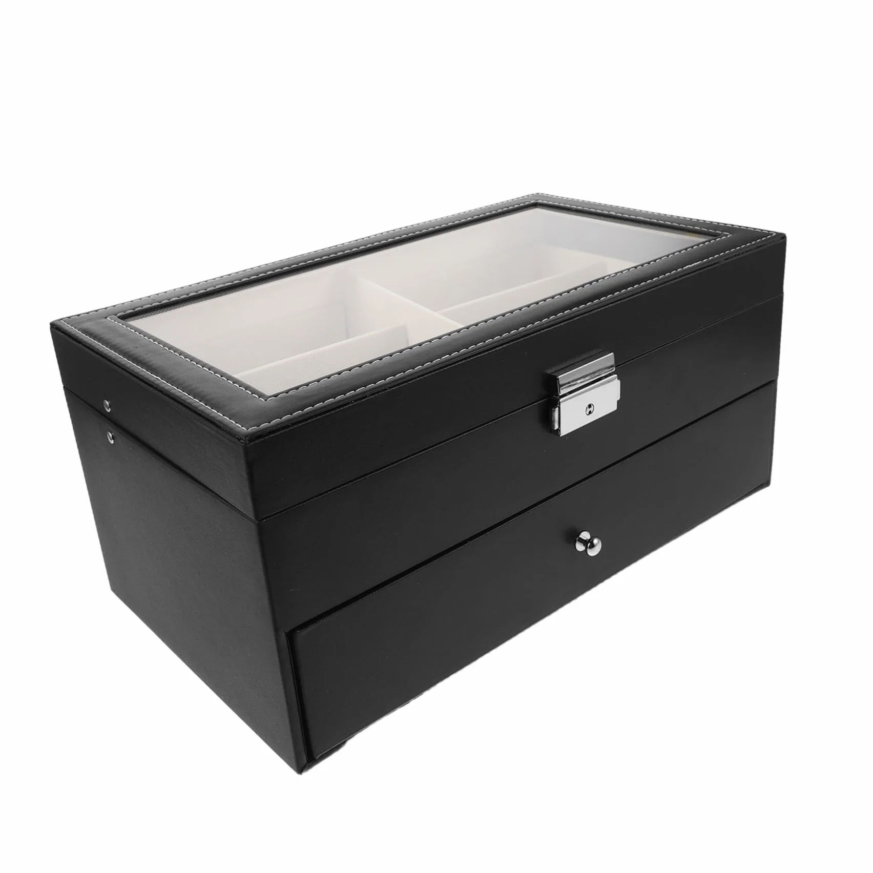 CALLARON Podwójna Warstwa Skórzanego Etui Okulary z Przegrodami Twarda Ochrona i Miękka Wyściółka Organizer Okulary Przeciwsłoneczne Do Domu i Podróży z Przezroczystym Okienkiem
