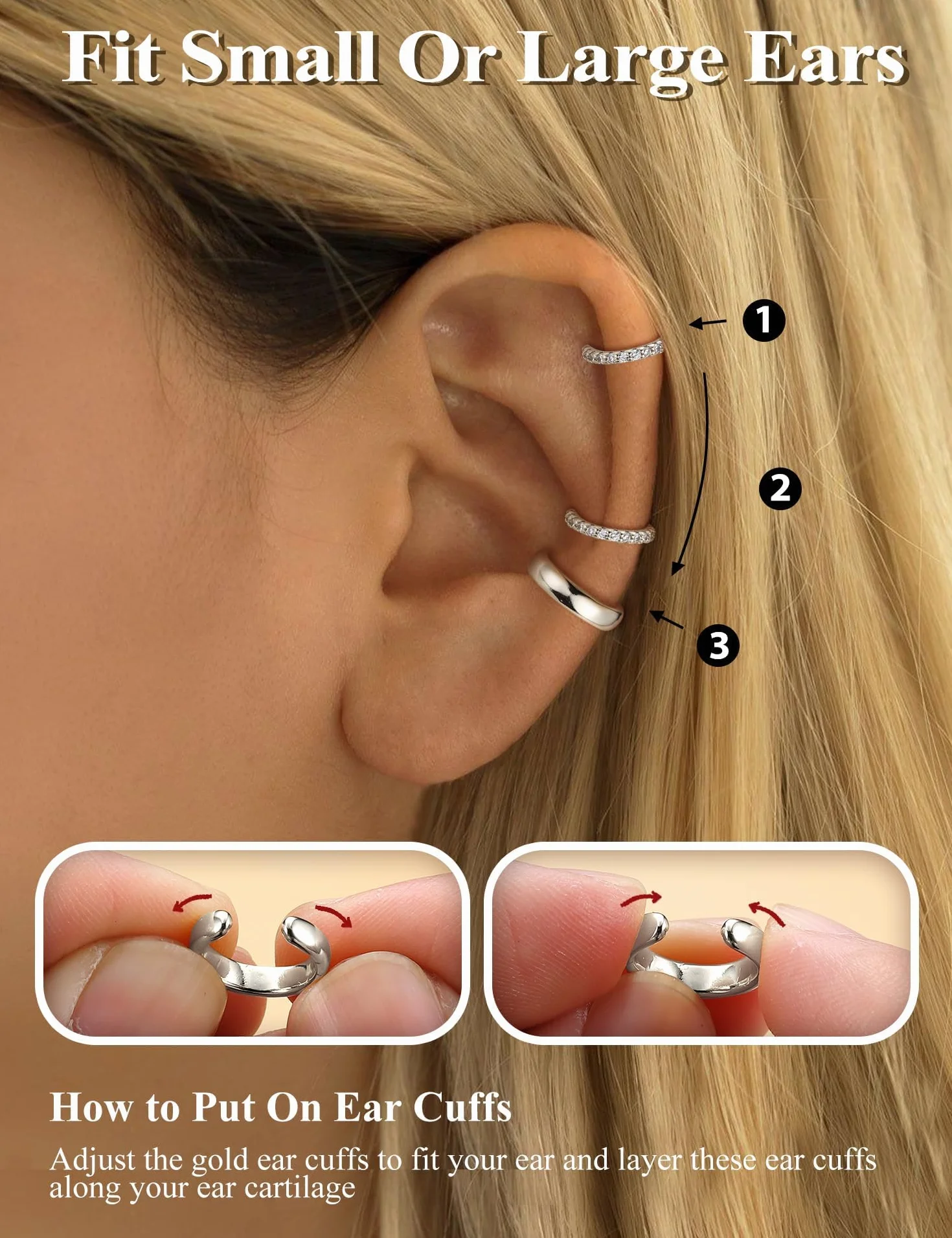 Morfetto Ear Cuff zestaw kolczyków dla kobiet, bez piercingu, 4 pary kolczyków powlekanych złotem 14 K, Fake Helix, nieblaknące, regulowane mankiety w pudełku prezentowym