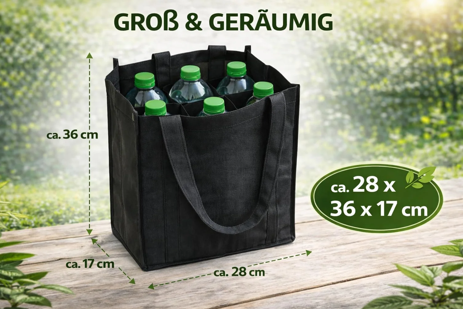 ReWu Torba na 6 Butelek 1,5L Kosz Wielokrotnego Użytku z Przegródkami Uchwyt Tworzywo Sztuczne 28x17