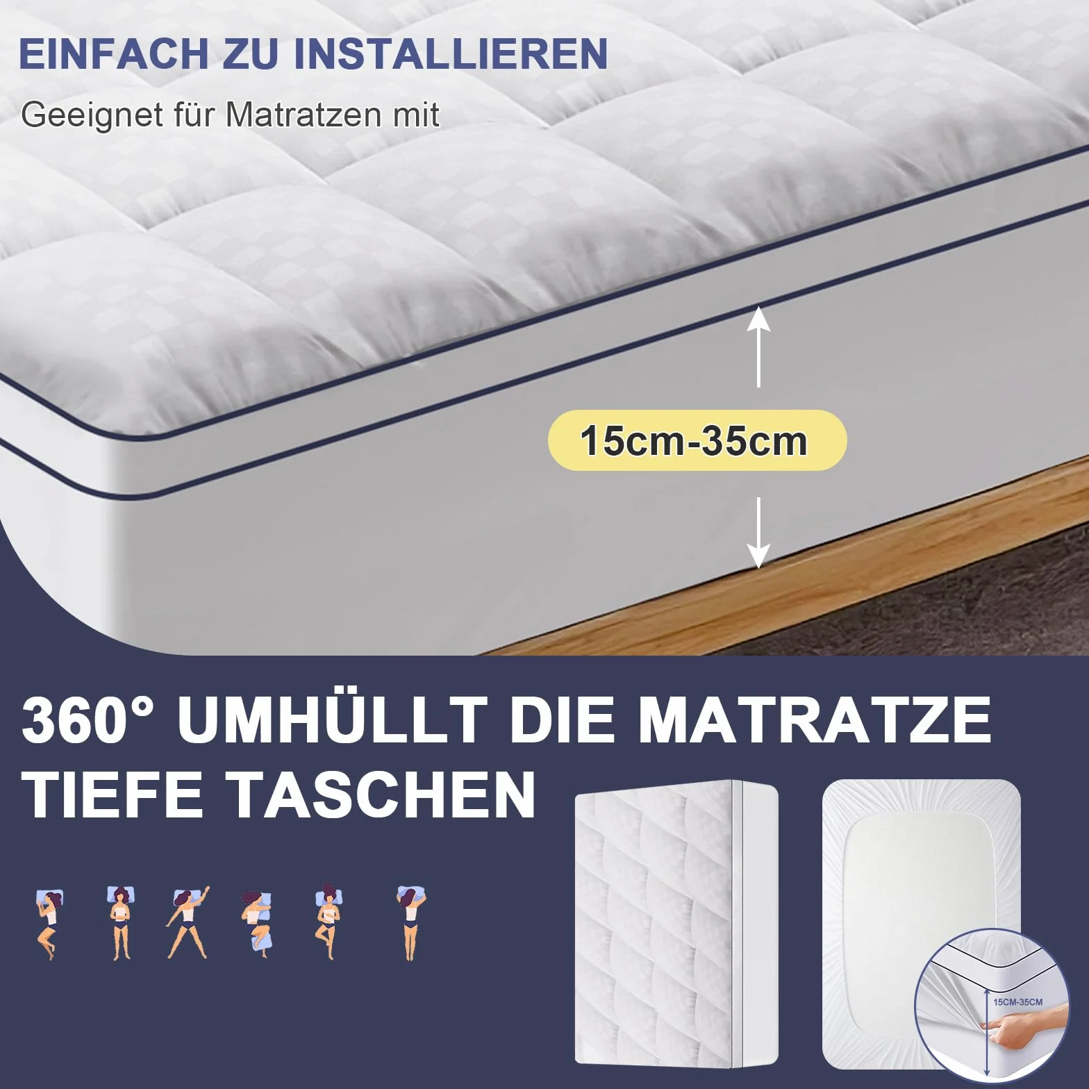 Nakładka na materac 135x190 cm 1200 g/m² hipoalergiczna antypoślizgowa