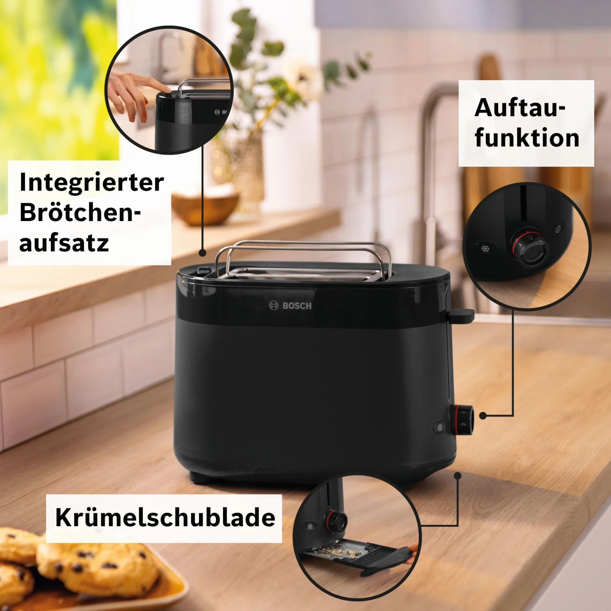 Bosch MyMoment TAT2M123 toster kompaktowy 800 W z funkcją rozmrażania i automatycznym wyłączaniem