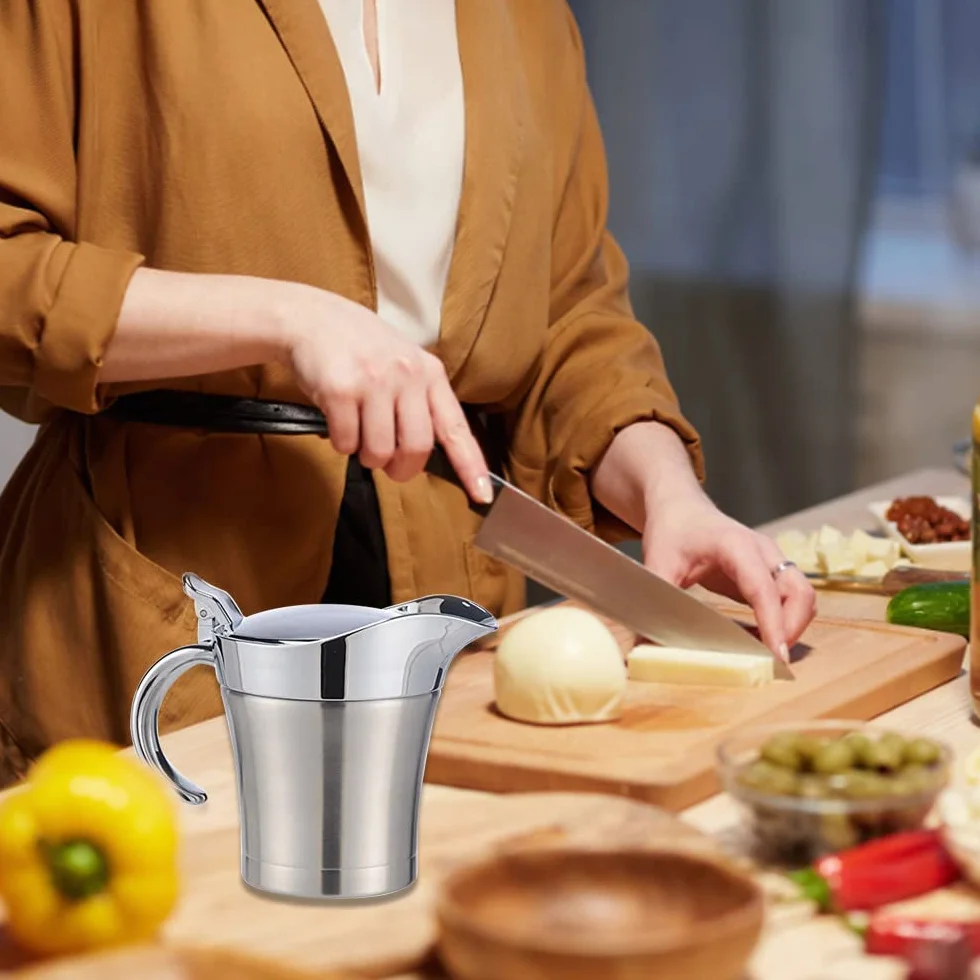 Sosownica 500 ml dzbanek na sos ze stali nierdzewnej dzbanek do serwowania dzbanek termiczny z podwójną ścianką garnek do sosu na sos termos dzbanek izolowany dzbanek na sos z pokrywką do sosu, kremu, sosu (500 ml)