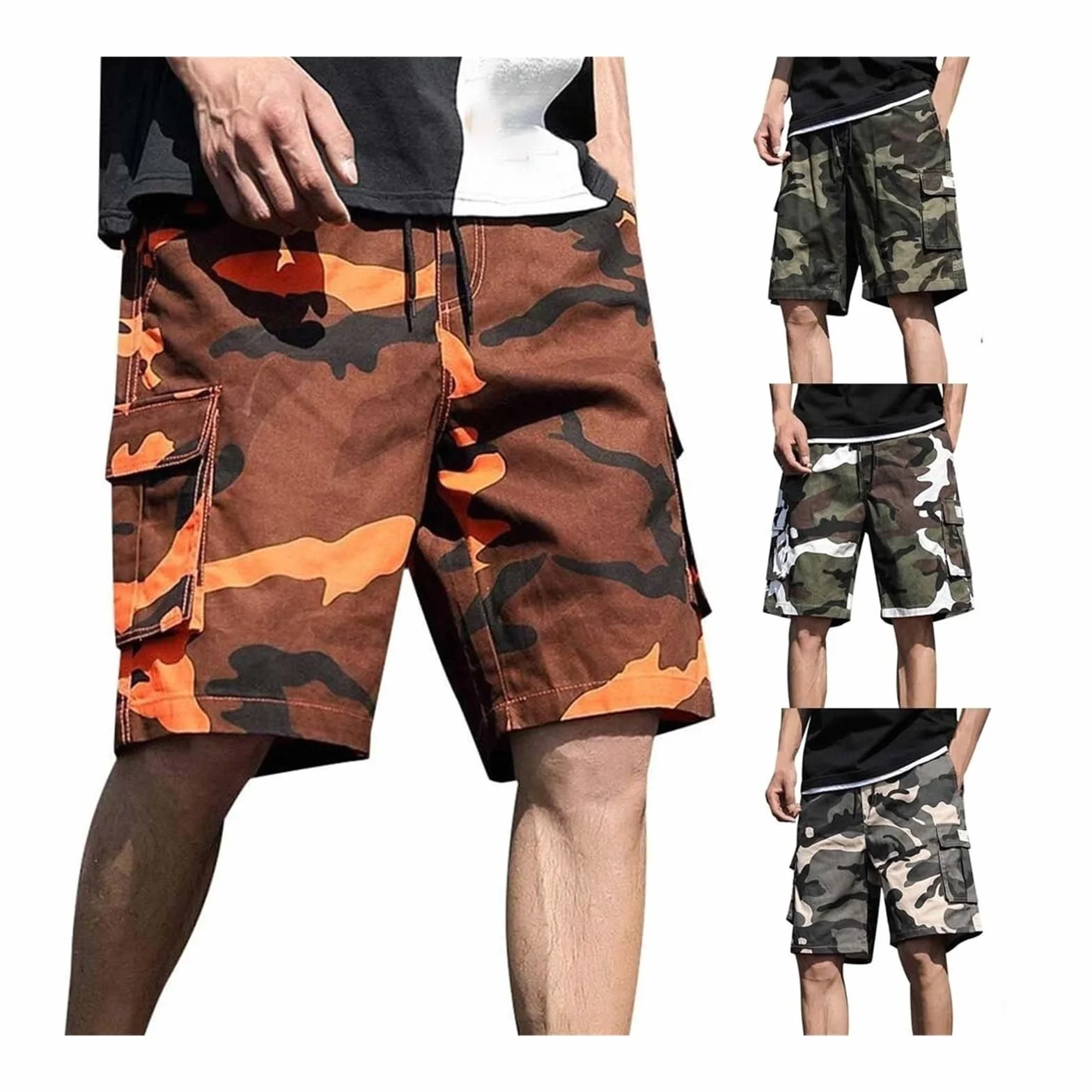 Krótkie spodnie Męskie szorty bojówki Letnie szorty Chino Elastyczny pas z kieszeniami Spodnie garniturowe Duże rozmiary M-8XL (wojskowa zieleń, 8XL)