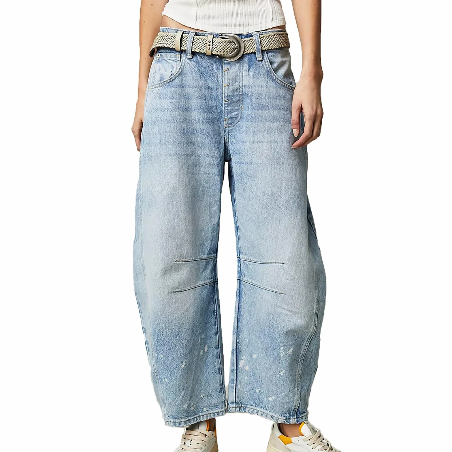 Damskie Workowate Dżinsy z Szeroką Nogawką Barrel Podkowa Boyfriend Przycięte Surowe Spodnie Dżinsowe Modne Dżinsy Vintage Hip Hop Baryłkę Vintage Niebieski Streetwear Dżinsy Wciągane Spodnie