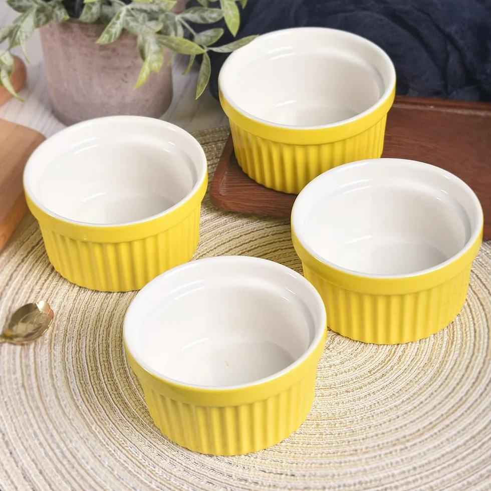 Zestaw porcelanowych ramekinów 240 ml 8 uncji miska do lodów kremowa brûlée suflet do pieczenia 6 szt. żółta