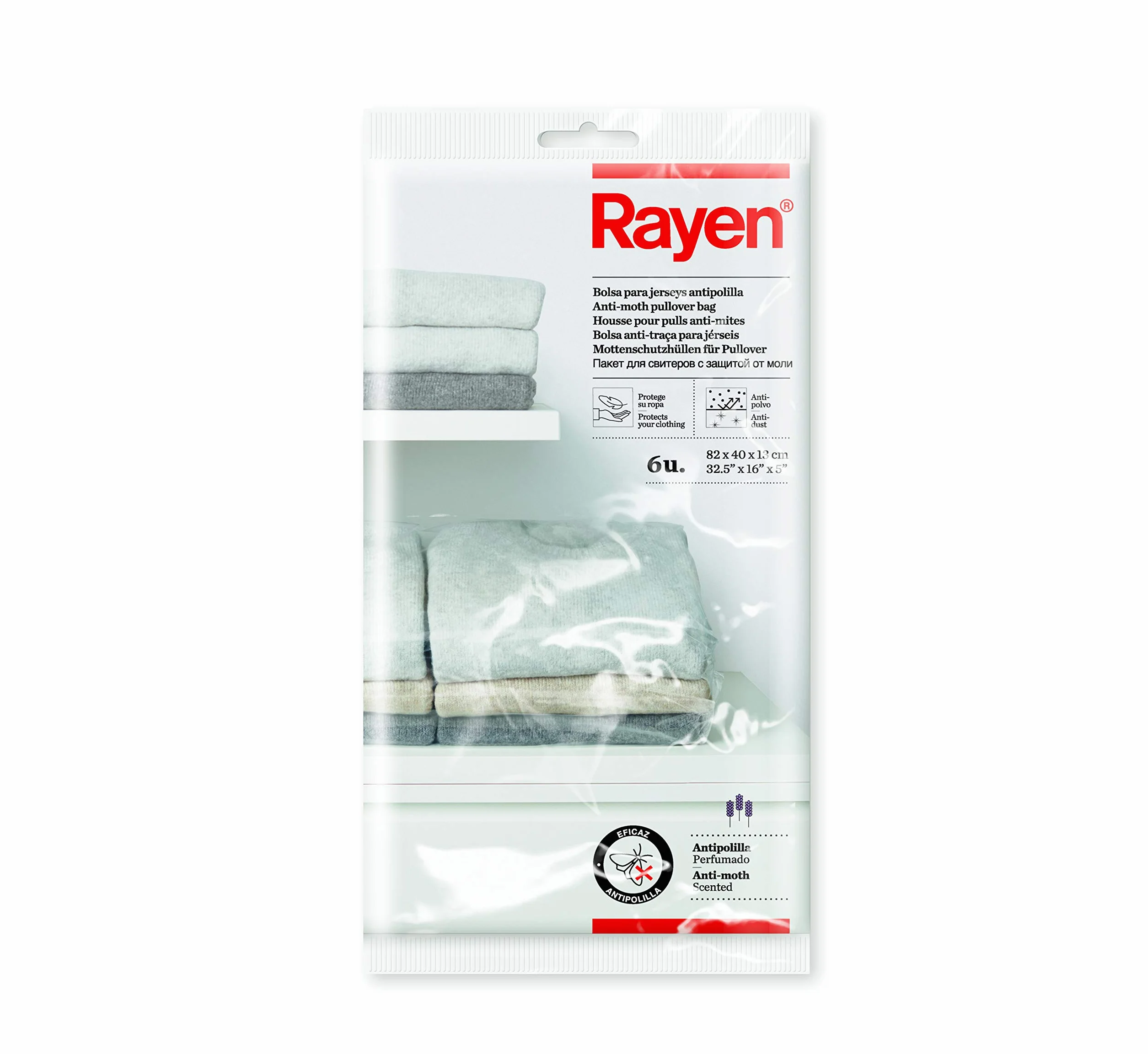 Torby na ubrania przeciw molom Rayen 6 sztuk przezroczyste zapach lawendy 82 x 40 x 13 cm polietylen