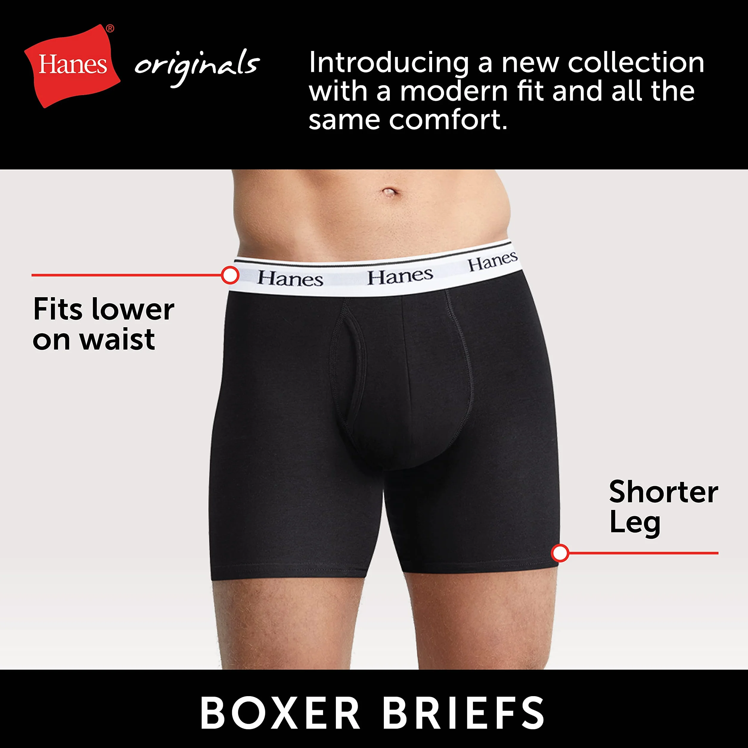 Hanes Krótkie bokserki Mężczyźni Hanes Originals Men’s Boxer Briefs & Trunks, Stretch Cotton Moisture-wicking Underwear, Modern Fit Low Rise, Multipacks (6 w zestawie)