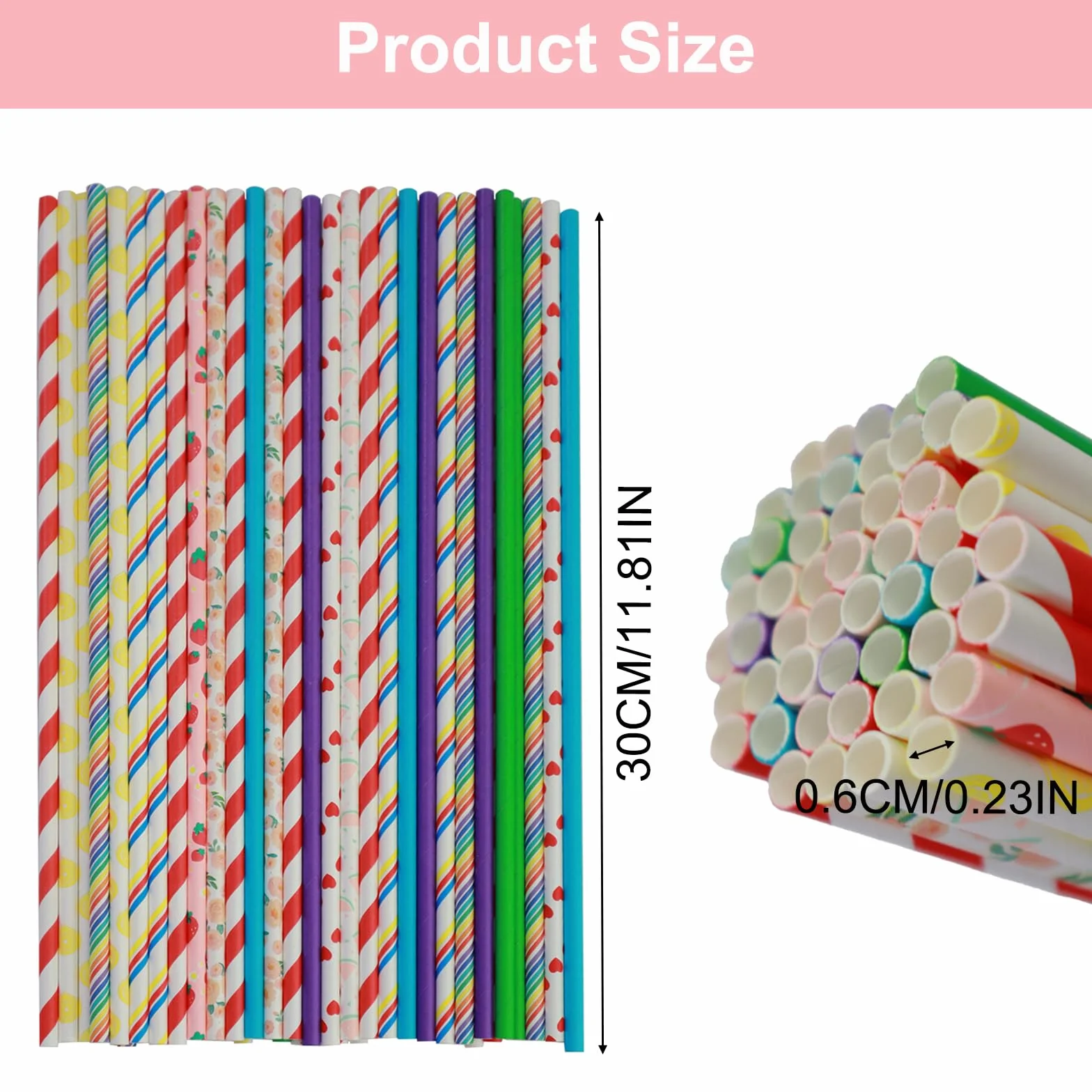 Papierowe słomki watowane 30 cm 50 sztuk losowe kolory