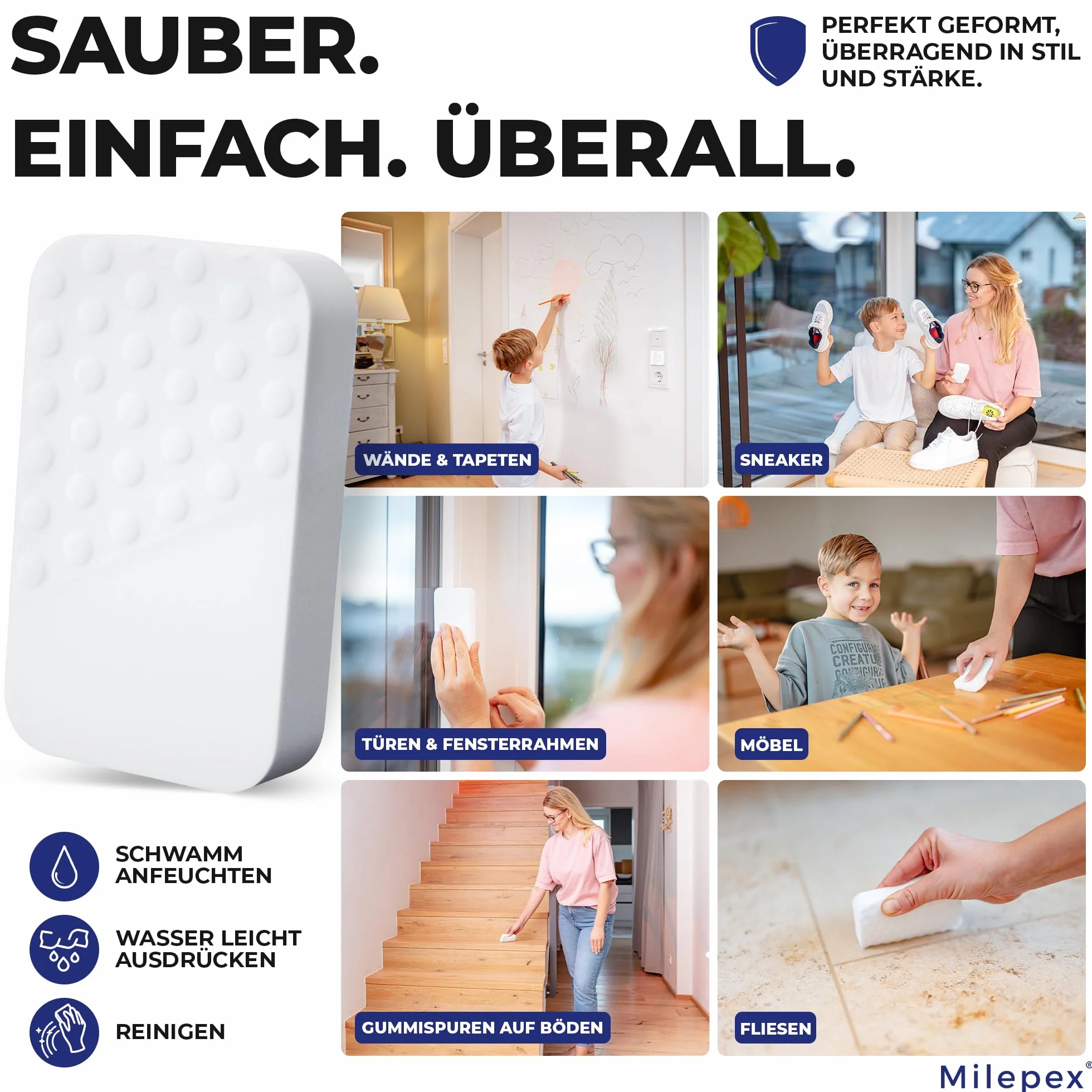 Milepex Gumka do usuwania brudu 10x – Magiczna gąbka do ściany, podłogi, sneakersów i samochodu