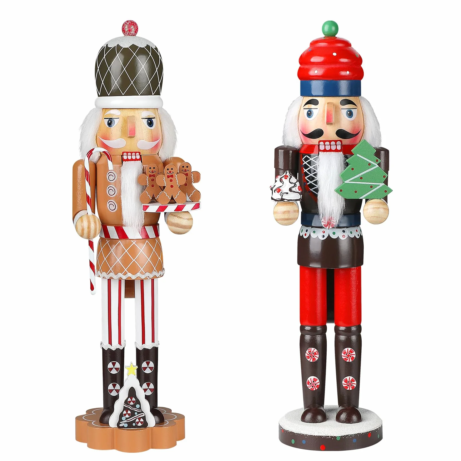 Auluda Figurki dziadka do orzechów, dekoracja bożonarodzeniowa, kolekcja figurek, domek wakacyjny, drewno, okazja, ornament, dekoracyjny zestaw prezentowy (głowa ciasta, 2 sztuki)