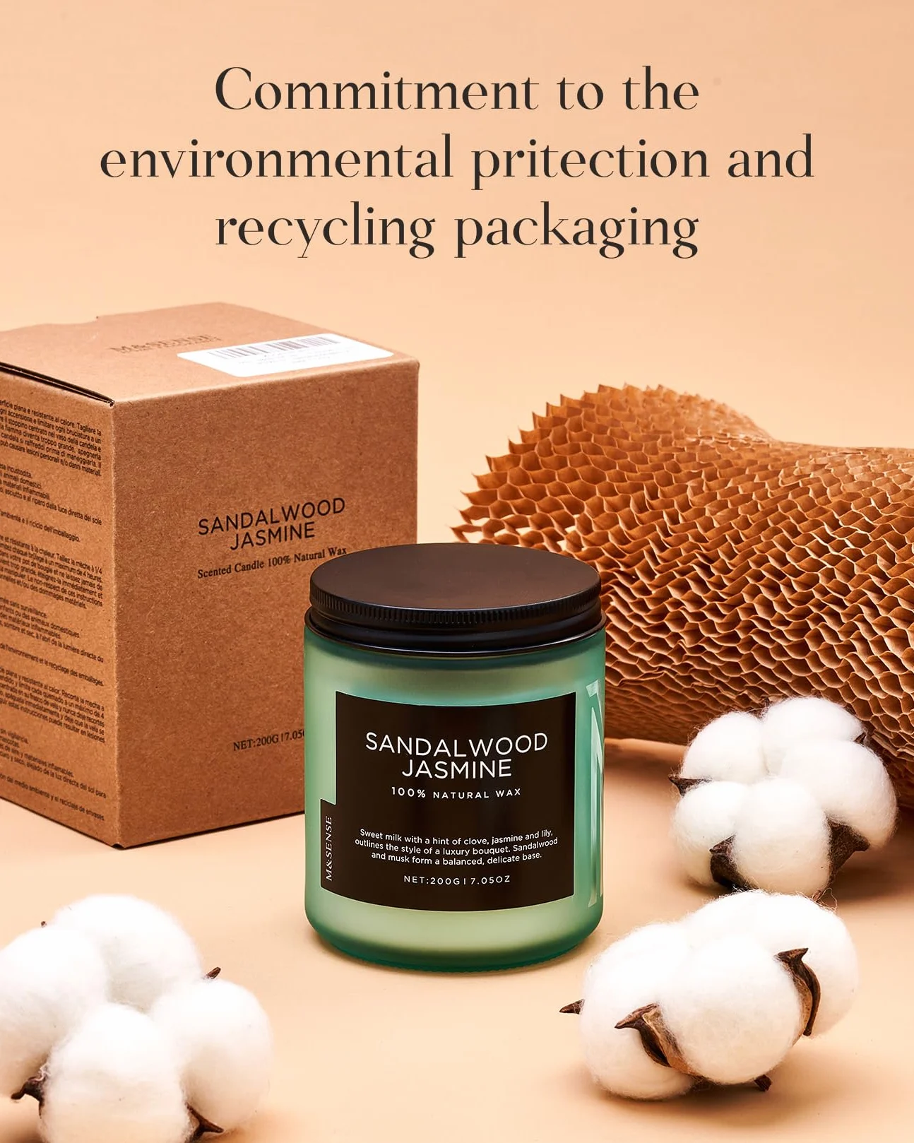 M&SENSE Świeca w Słoiku Wanilia 200g 50h Naturalna Sojowa Aromaterapia