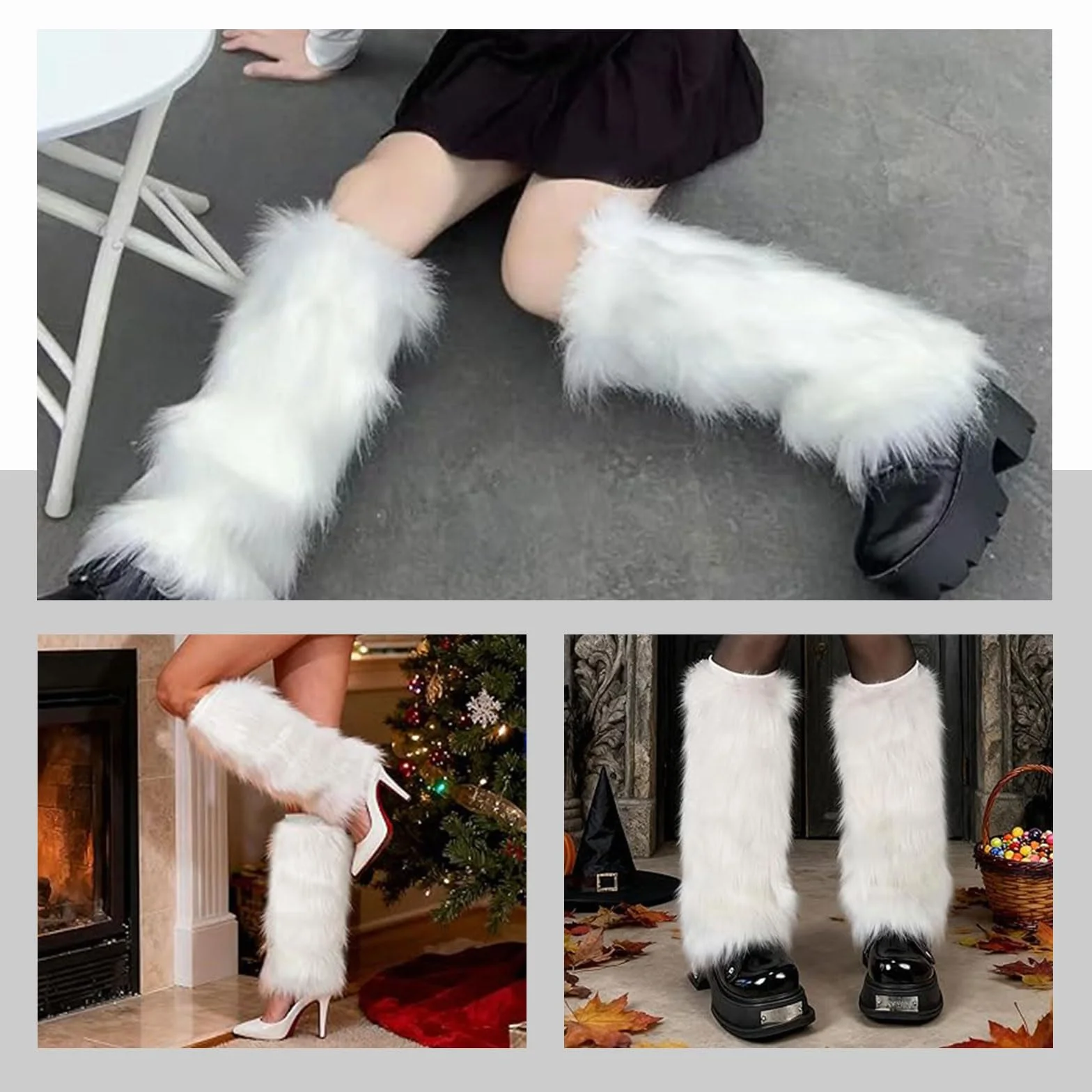Puszyste ocieplacze na nogi, długie, futrzane pokrowce na nogi, ciepłe futrzane pokrowce na buty dla kobiet i dziewcząt, na imprezę w stylu lat 80., festiwal, cosplay i do noszenia na co dzień