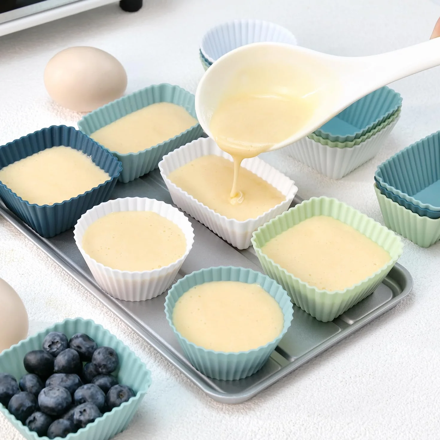 Silikonowe foremki do muffinek 24 sztuki, prostokątne kwadratowe okrągłe