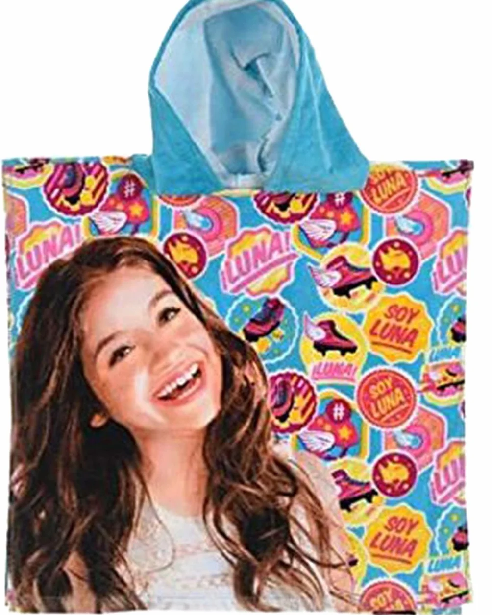 Disney Soy Luna dziewczęce ponczo kąpielowe z kapturem ze 100% bawełny, niebieskie (motywy wrotek)