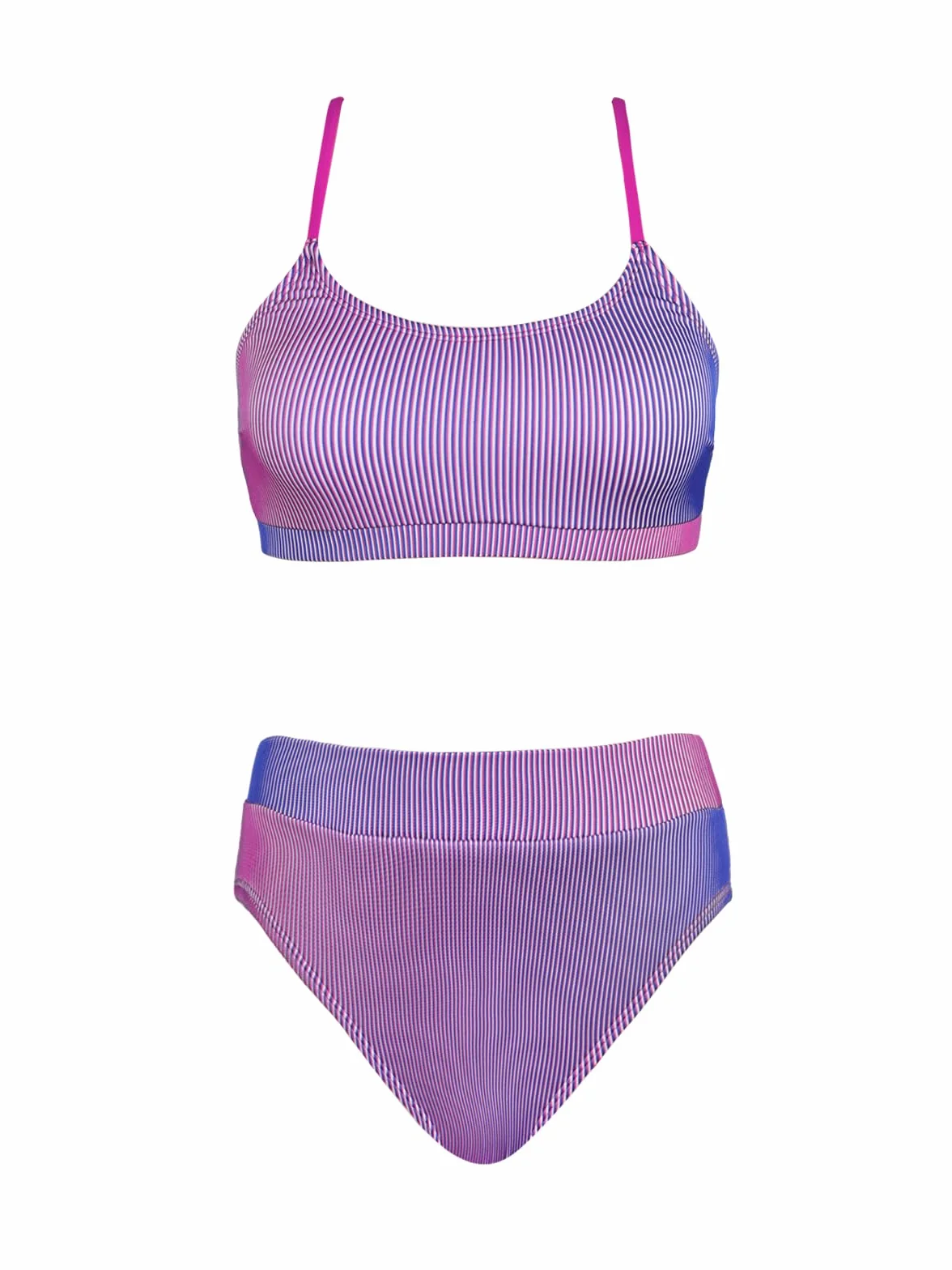 CUPSHE Damski zestaw bikini dwuczęściowy strój kąpielowy z wysokim stanem okrągły dekolt dzianinowy strój kąpielowy tie dye