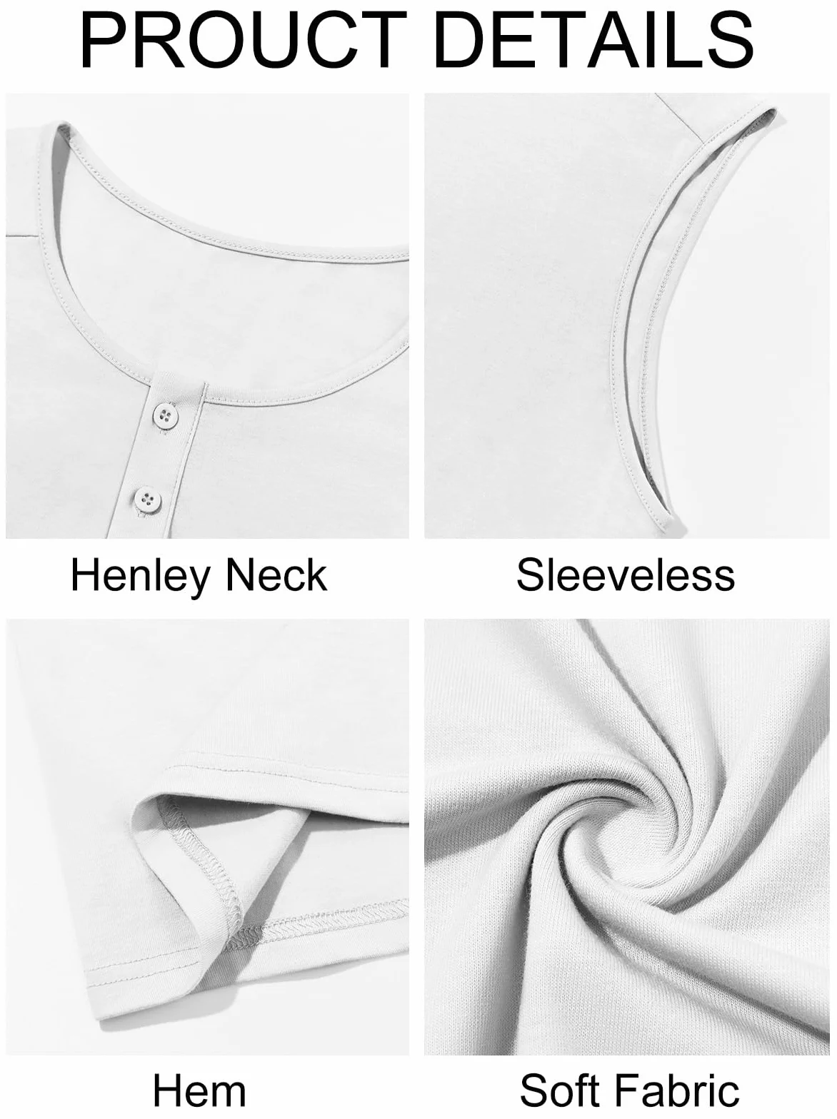 Runcati Męski tank top bez rękawów, na siłownię, fitness, Henley, jednokolorowy, slim fit, koszulka mięśniowa, luźna, basic, na lato, na plażę