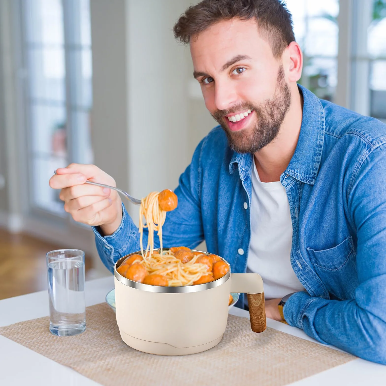 Miska ramen ze stali nierdzewnej 1200 ml podwójna izolowana uszczelniona