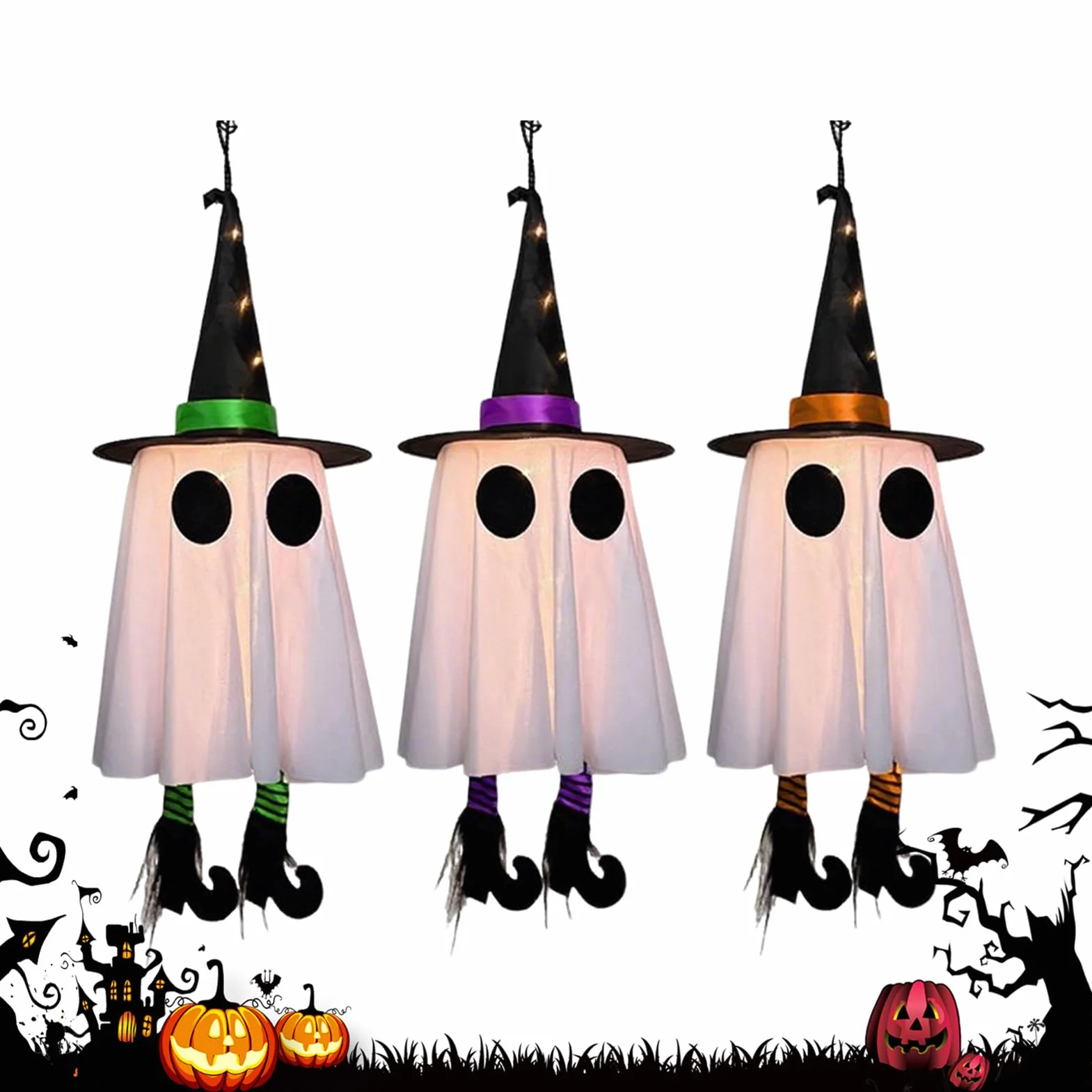 Halloween Decorations 3 Piece LED Haunted Figures Ghost Set Outdoor Garden