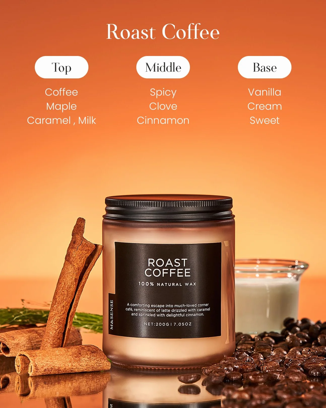 M&SENSE Świeca w Słoiku Wanilia 200g 50h Naturalna Sojowa Aromaterapia