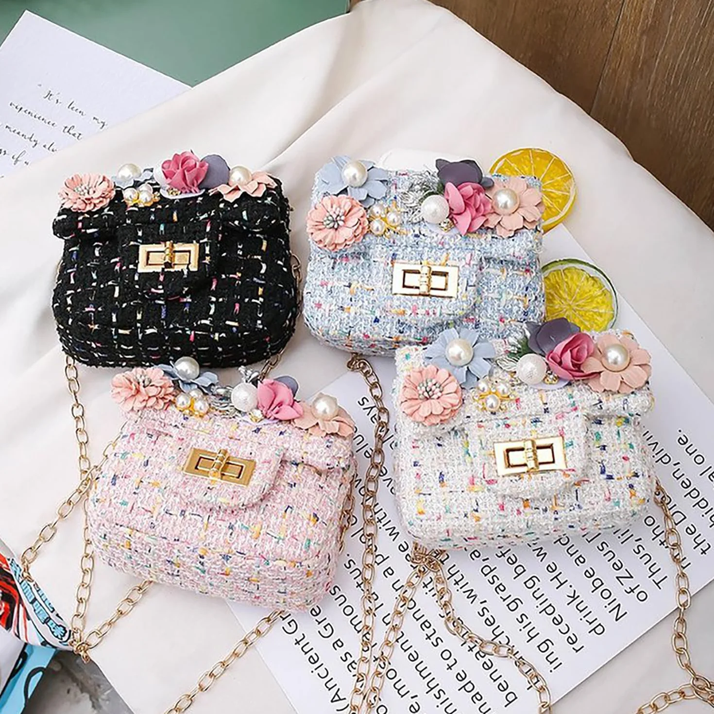 Shirene Mała torebka na ramię dla dziewczynek, torebka dla dzieci, torebka na ramiączko dla dzieci - torebki z uroczymi kwiatami, mini torebka na ramię, torebka crossbody dla małych dzieci na zabawę i